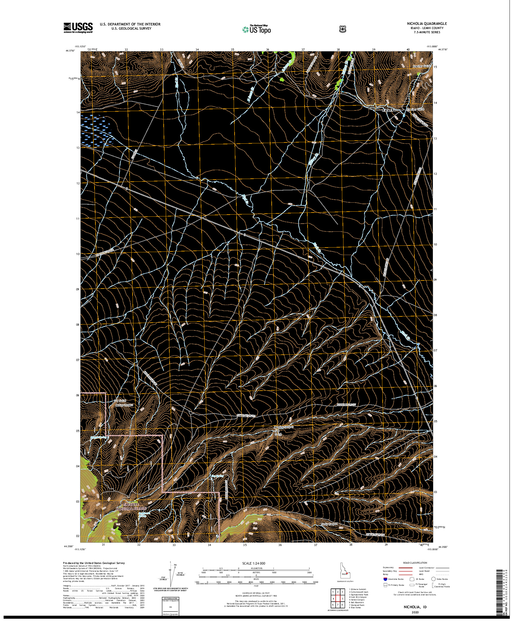 USGS US TOPO 7.5-MINUTE MAP FOR NICHOLIA, ID 2020
