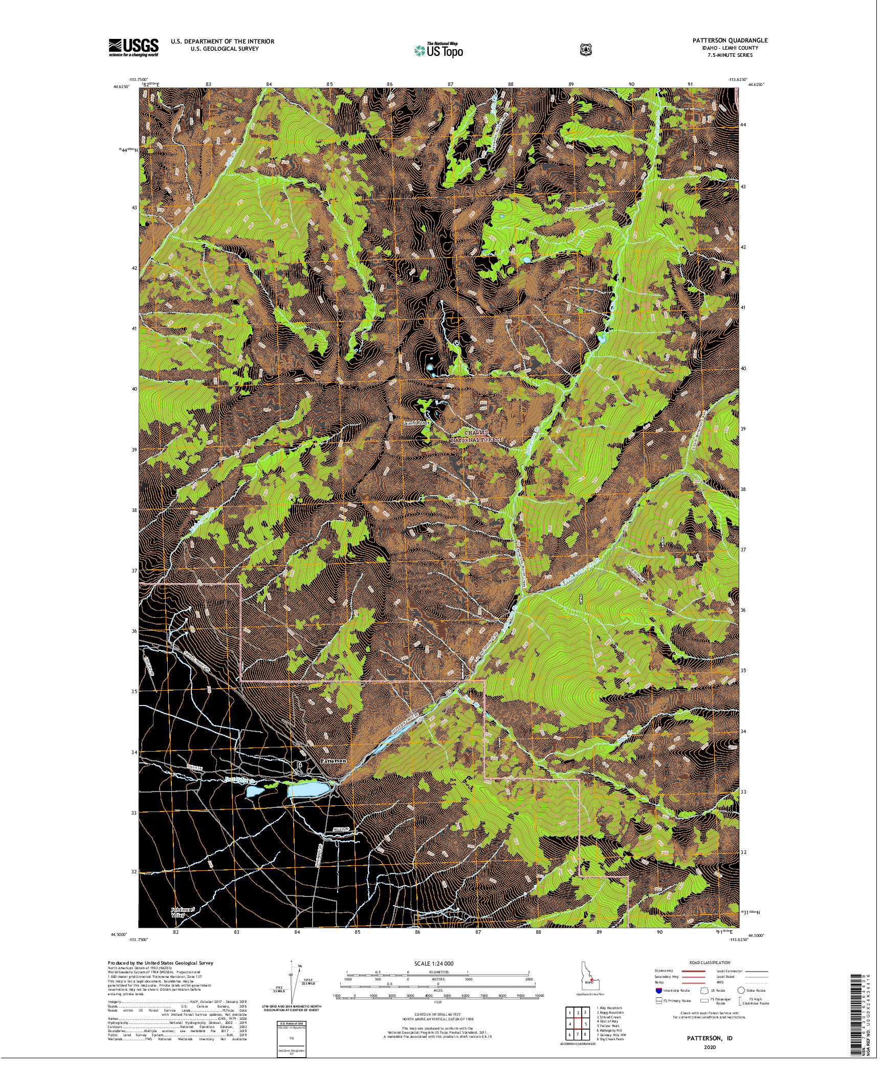 USGS US TOPO 7.5-MINUTE MAP FOR PATTERSON, ID 2020