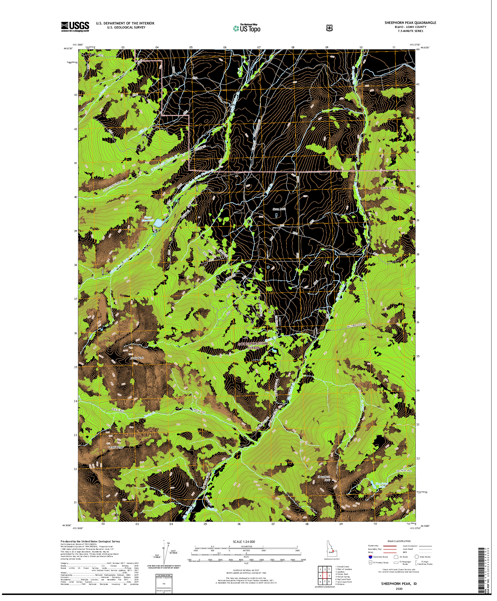 USGS US TOPO 7.5-MINUTE MAP FOR SHEEPHORN PEAK, ID 2020
