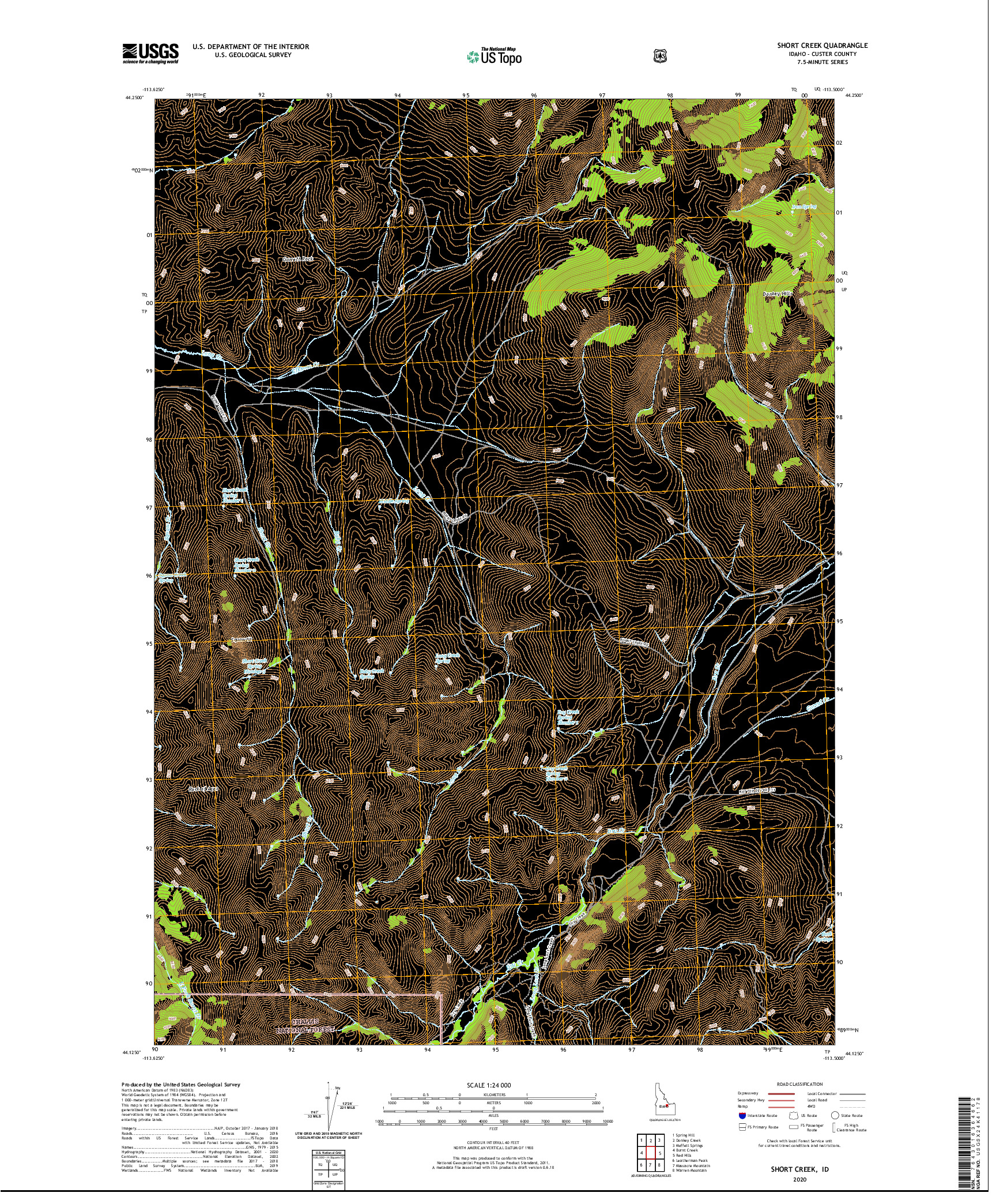 USGS US TOPO 7.5-MINUTE MAP FOR SHORT CREEK, ID 2020