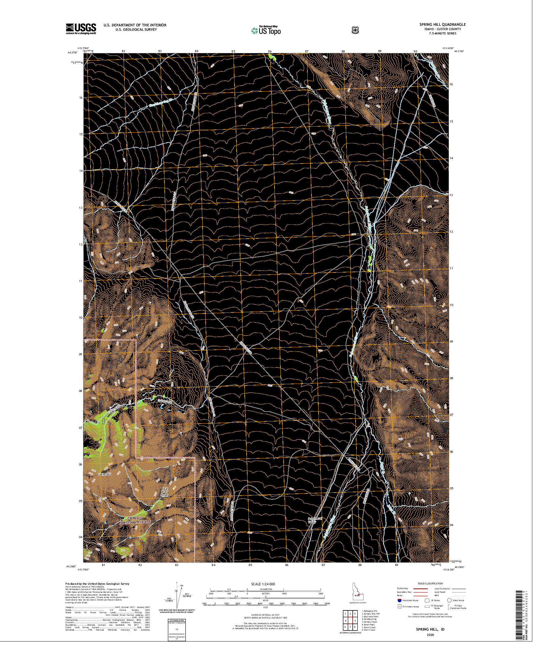 USGS US TOPO 7.5-MINUTE MAP FOR SPRING HILL, ID 2020