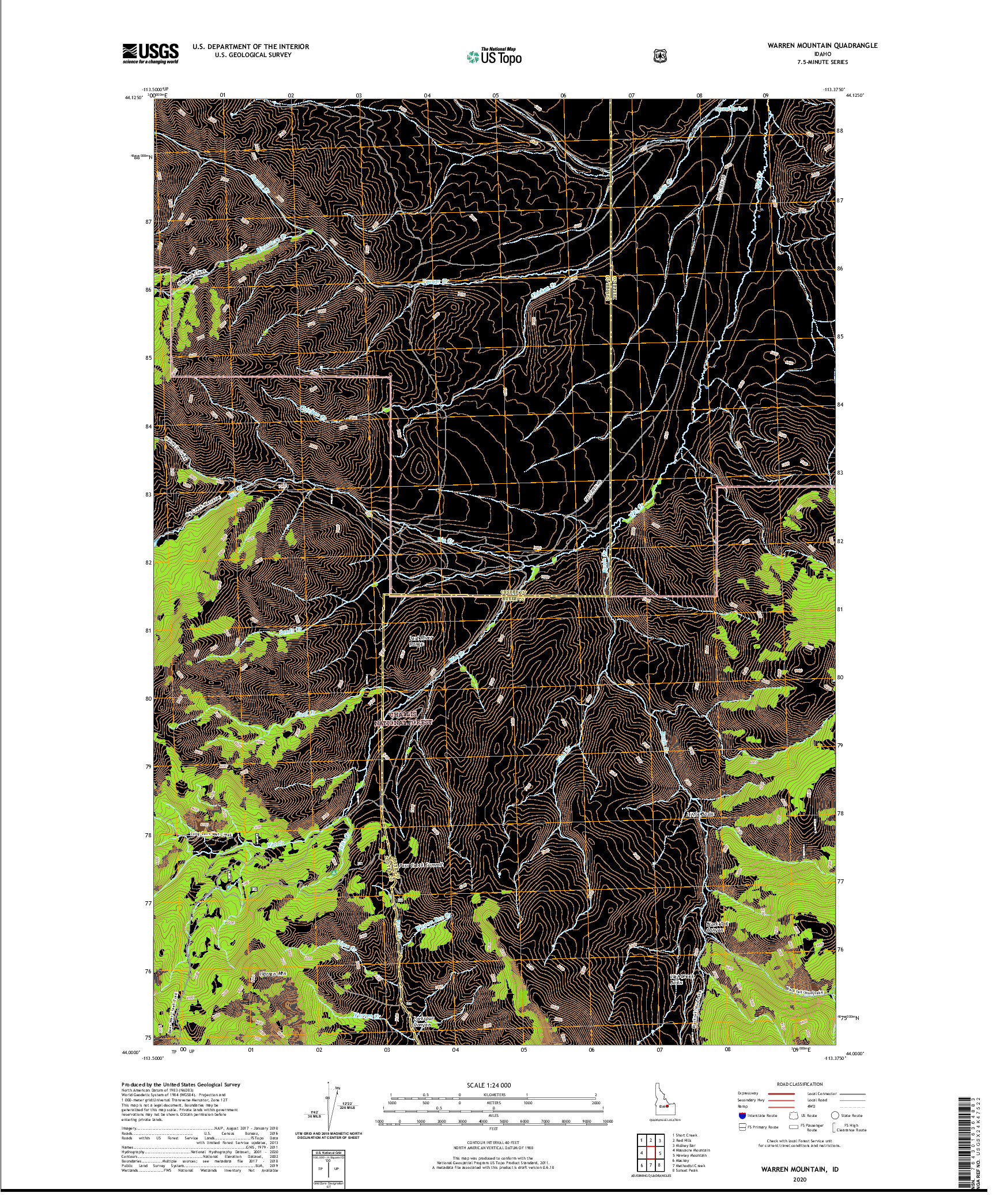 USGS US TOPO 7.5-MINUTE MAP FOR WARREN MOUNTAIN, ID 2020