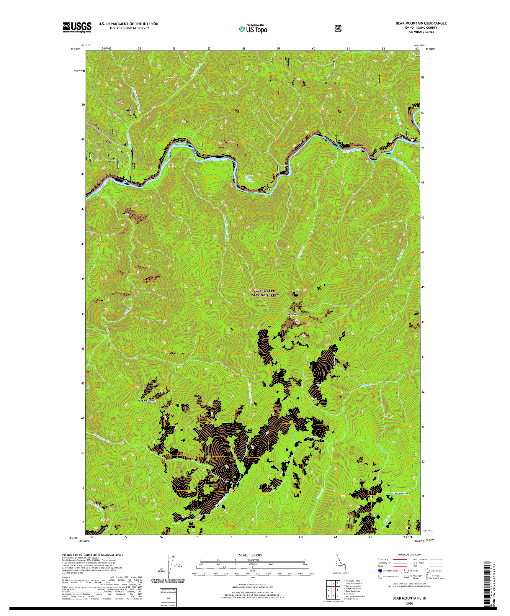 USGS US TOPO 7.5-MINUTE MAP FOR BEAR MOUNTAIN, ID 2020
