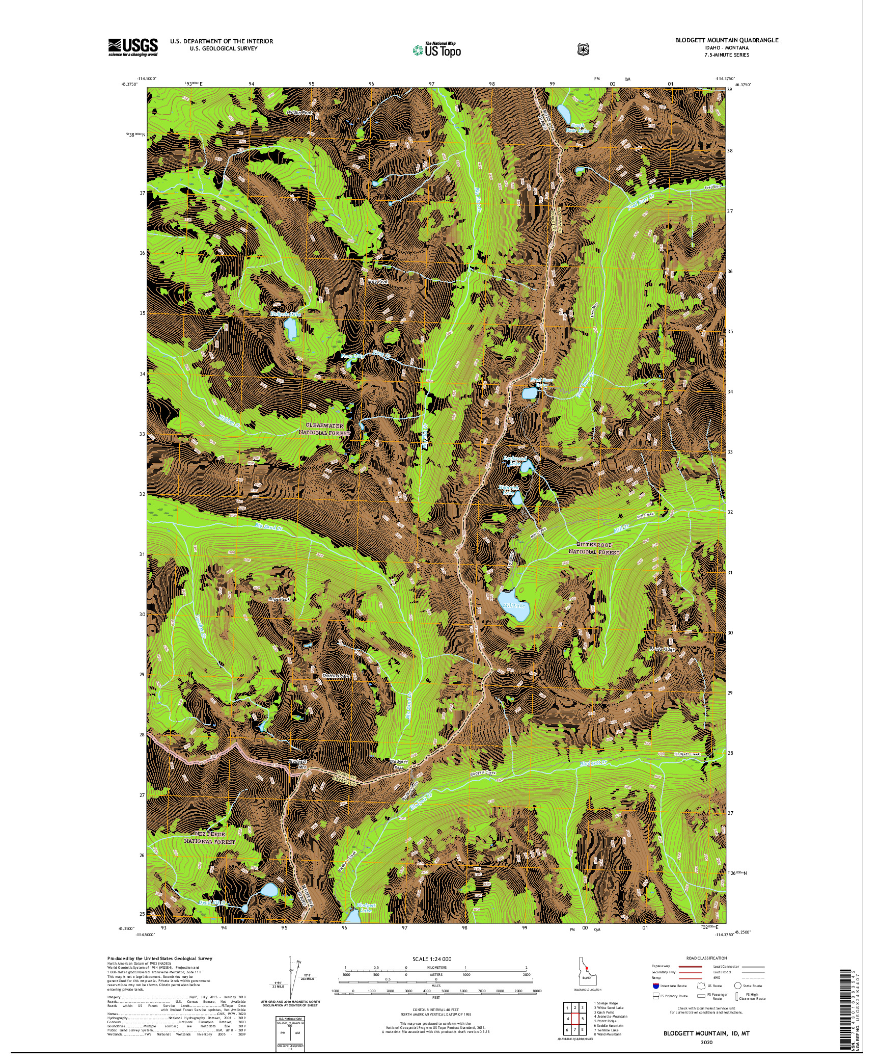 USGS US TOPO 7.5-MINUTE MAP FOR BLODGETT MOUNTAIN, ID,MT 2020