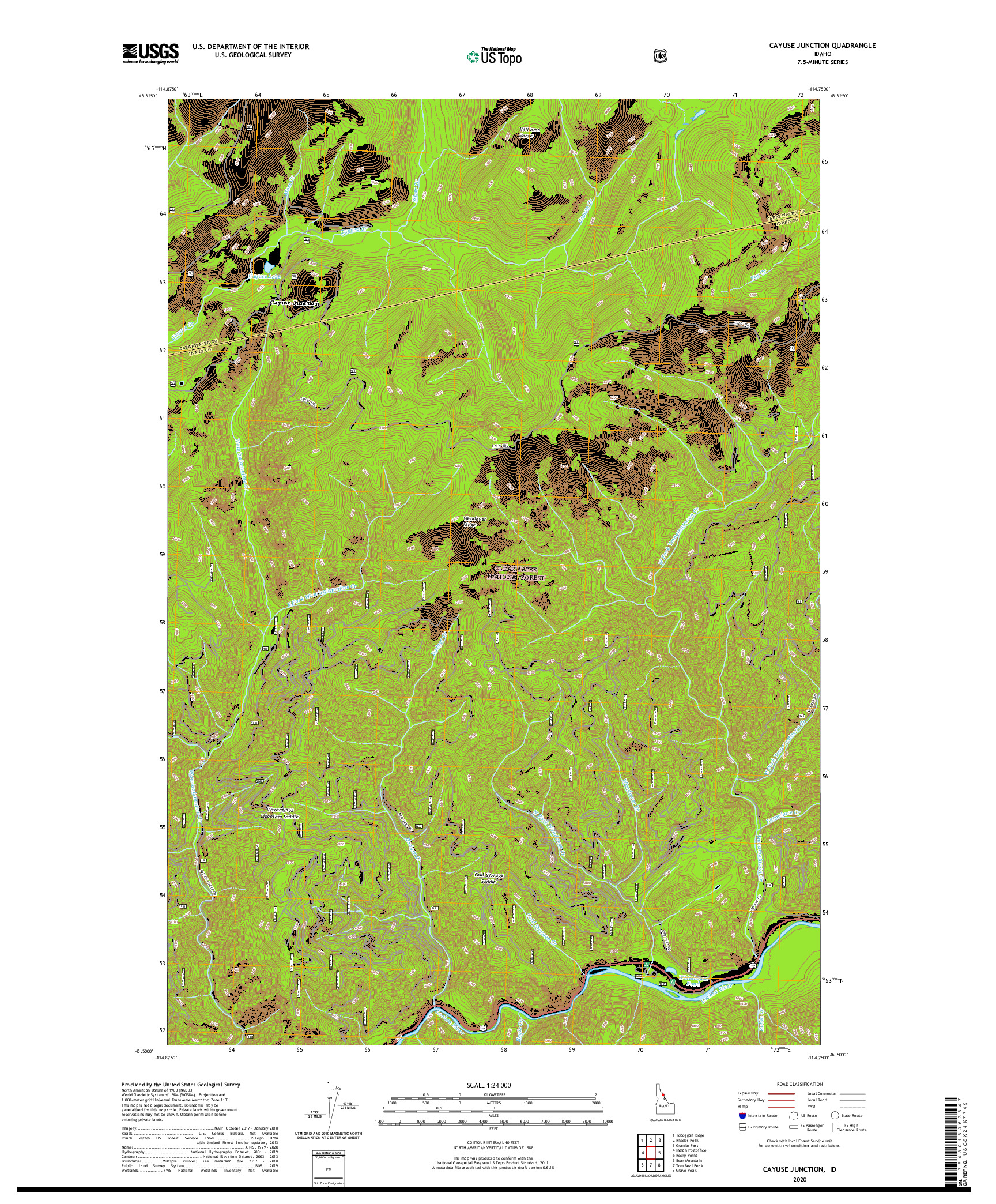 USGS US TOPO 7.5-MINUTE MAP FOR CAYUSE JUNCTION, ID 2020