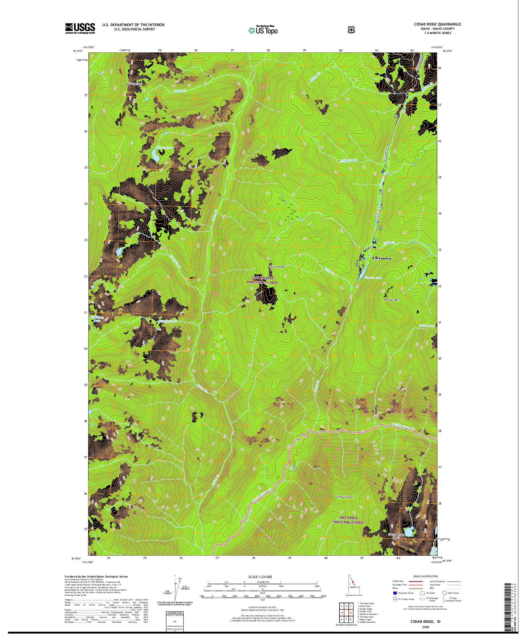 USGS US TOPO 7.5-MINUTE MAP FOR CEDAR RIDGE, ID 2020