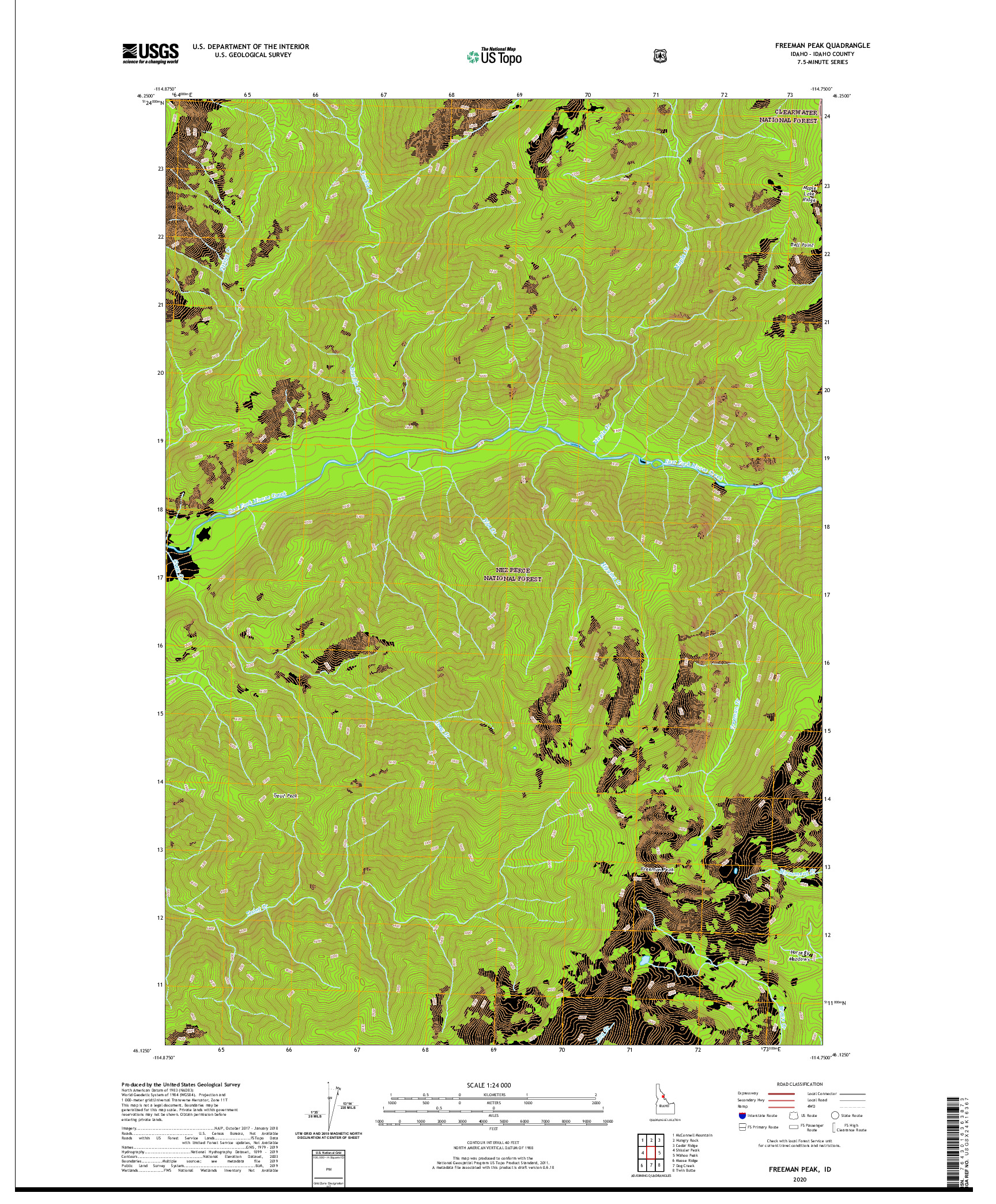 USGS US TOPO 7.5-MINUTE MAP FOR FREEMAN PEAK, ID 2020