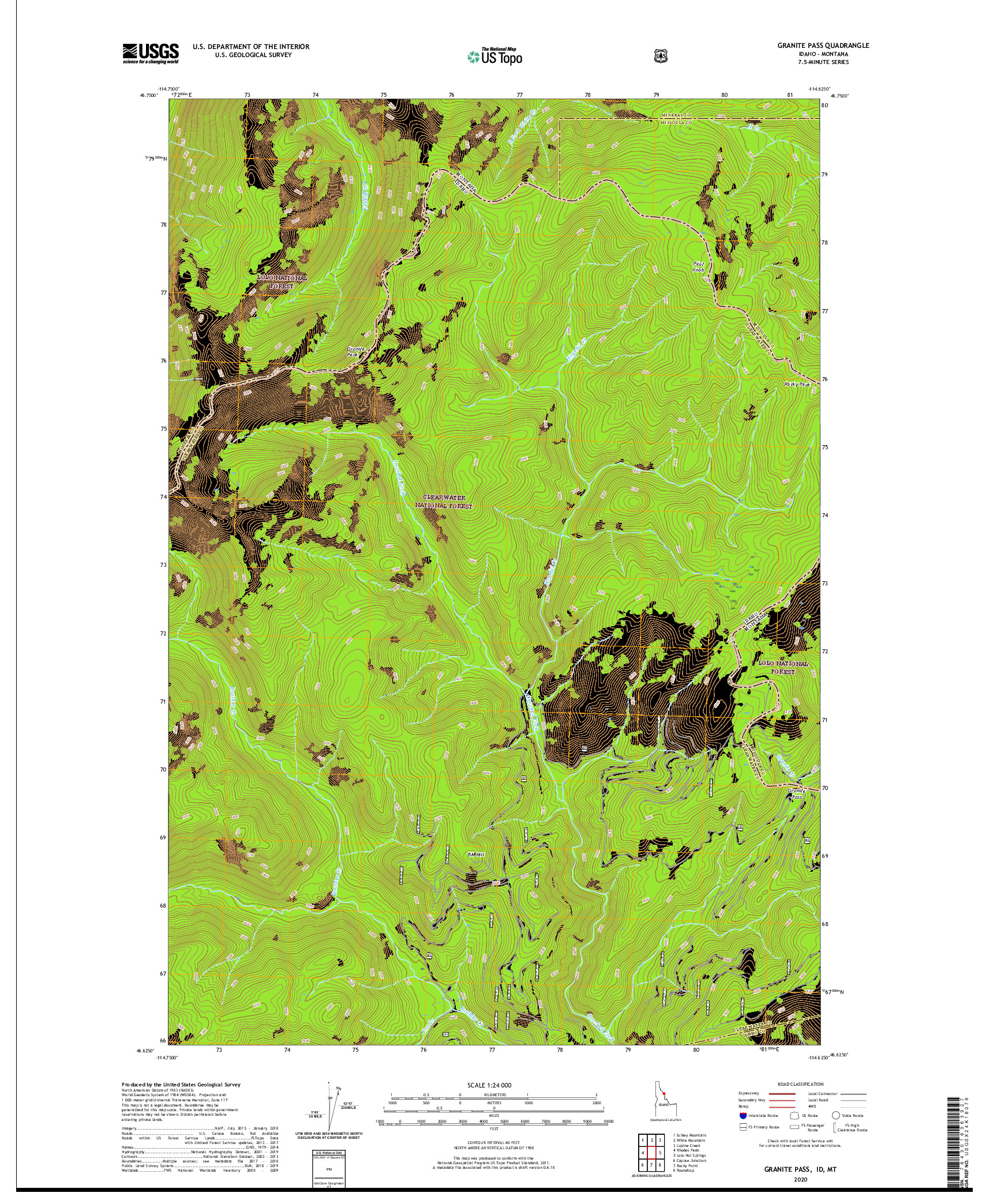 USGS US TOPO 7.5-MINUTE MAP FOR GRANITE PASS, ID,MT 2020