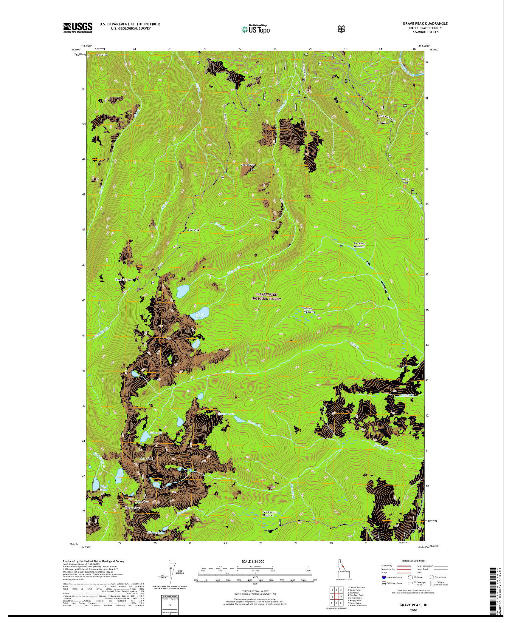 USGS US TOPO 7.5-MINUTE MAP FOR GRAVE PEAK, ID 2020