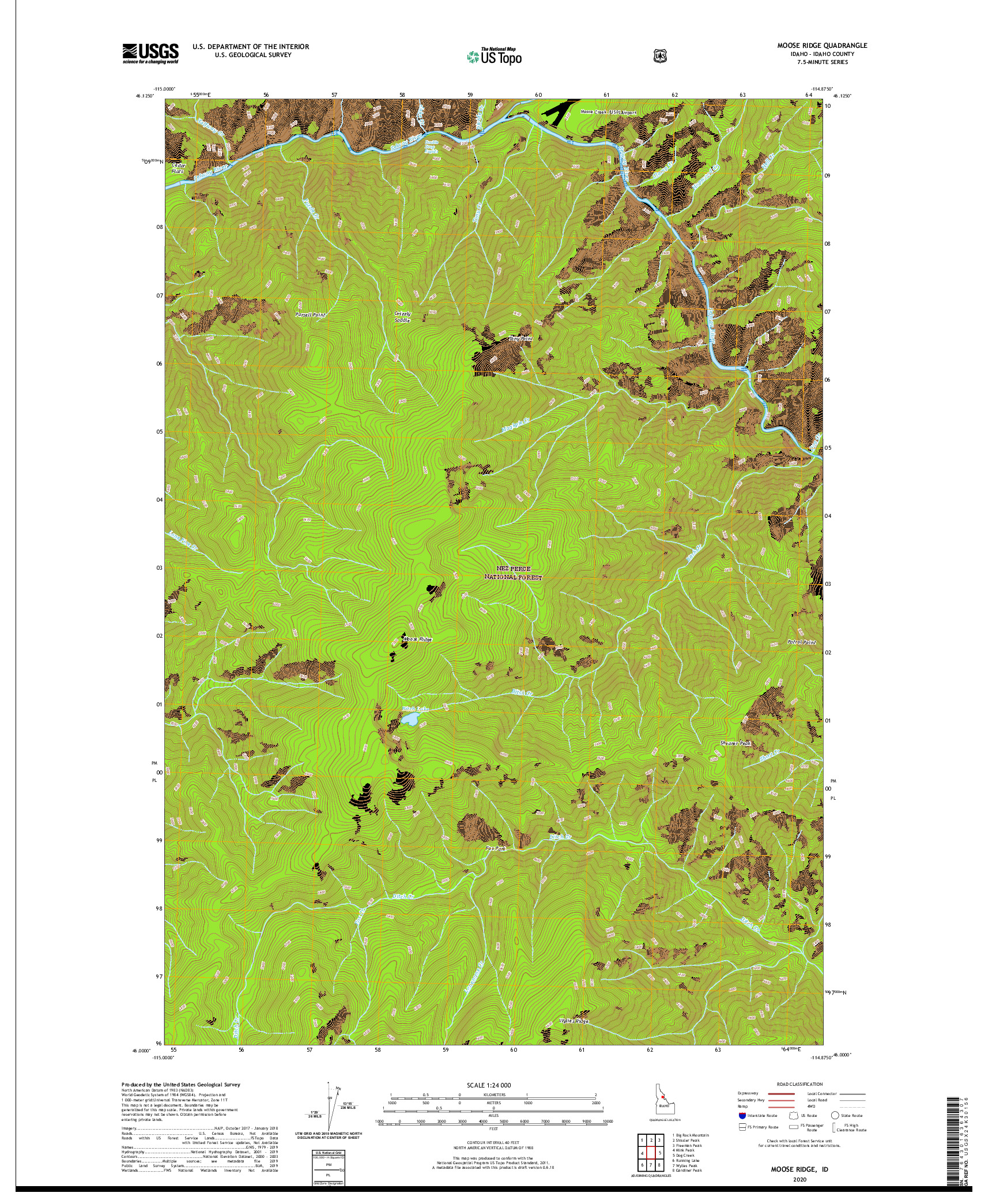 USGS US TOPO 7.5-MINUTE MAP FOR MOOSE RIDGE, ID 2020