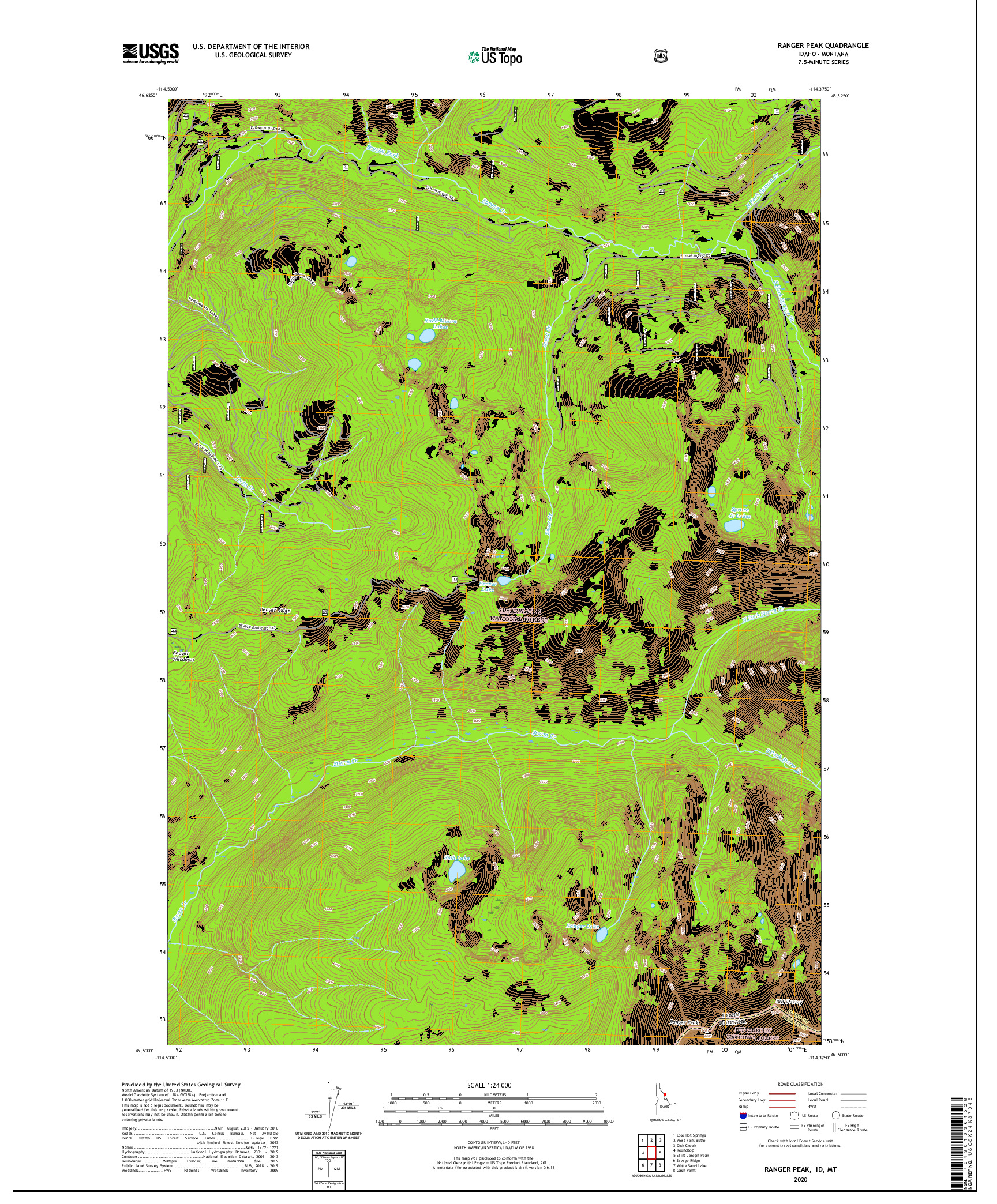 USGS US TOPO 7.5-MINUTE MAP FOR RANGER PEAK, ID,MT 2020