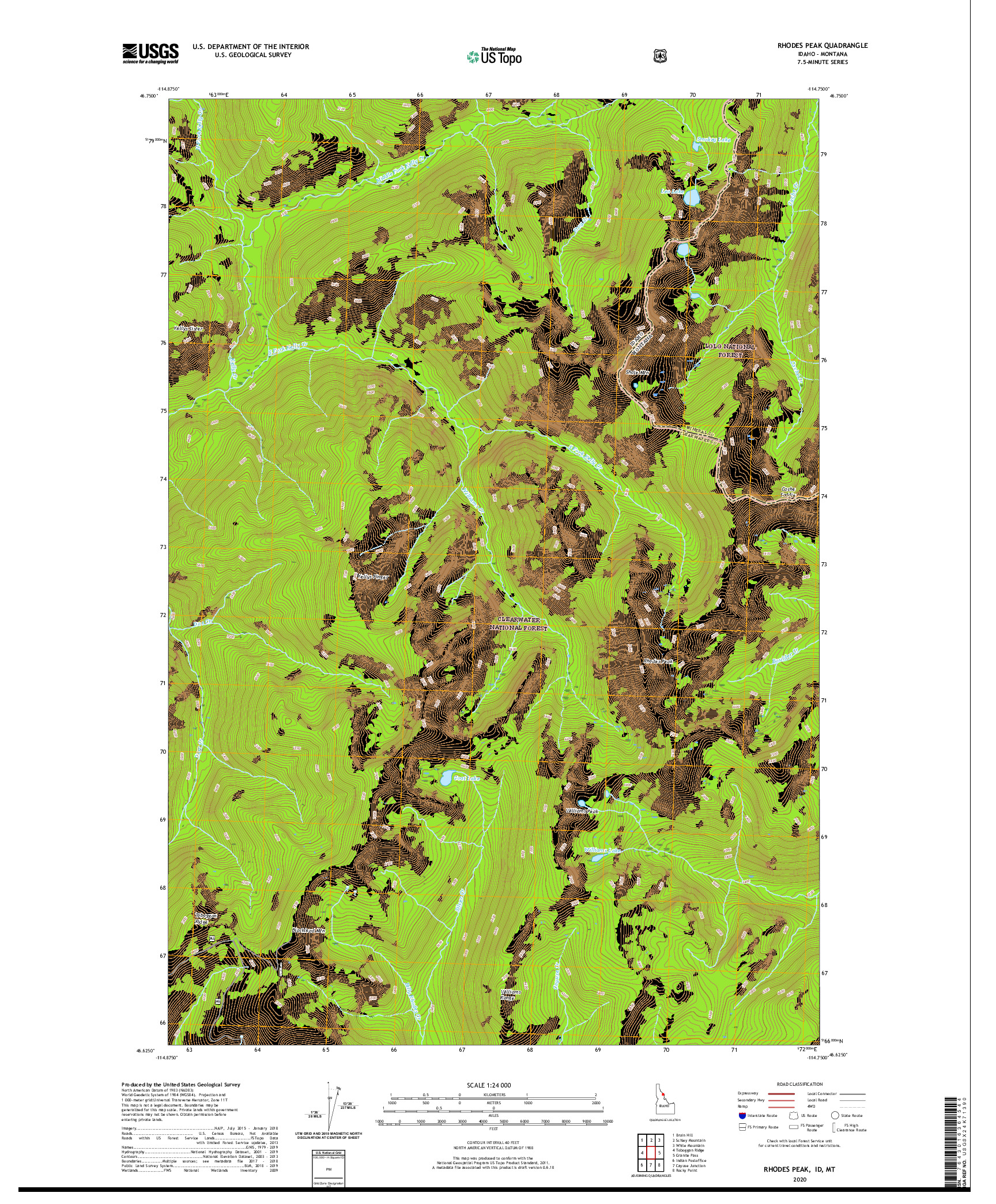 USGS US TOPO 7.5-MINUTE MAP FOR RHODES PEAK, ID,MT 2020