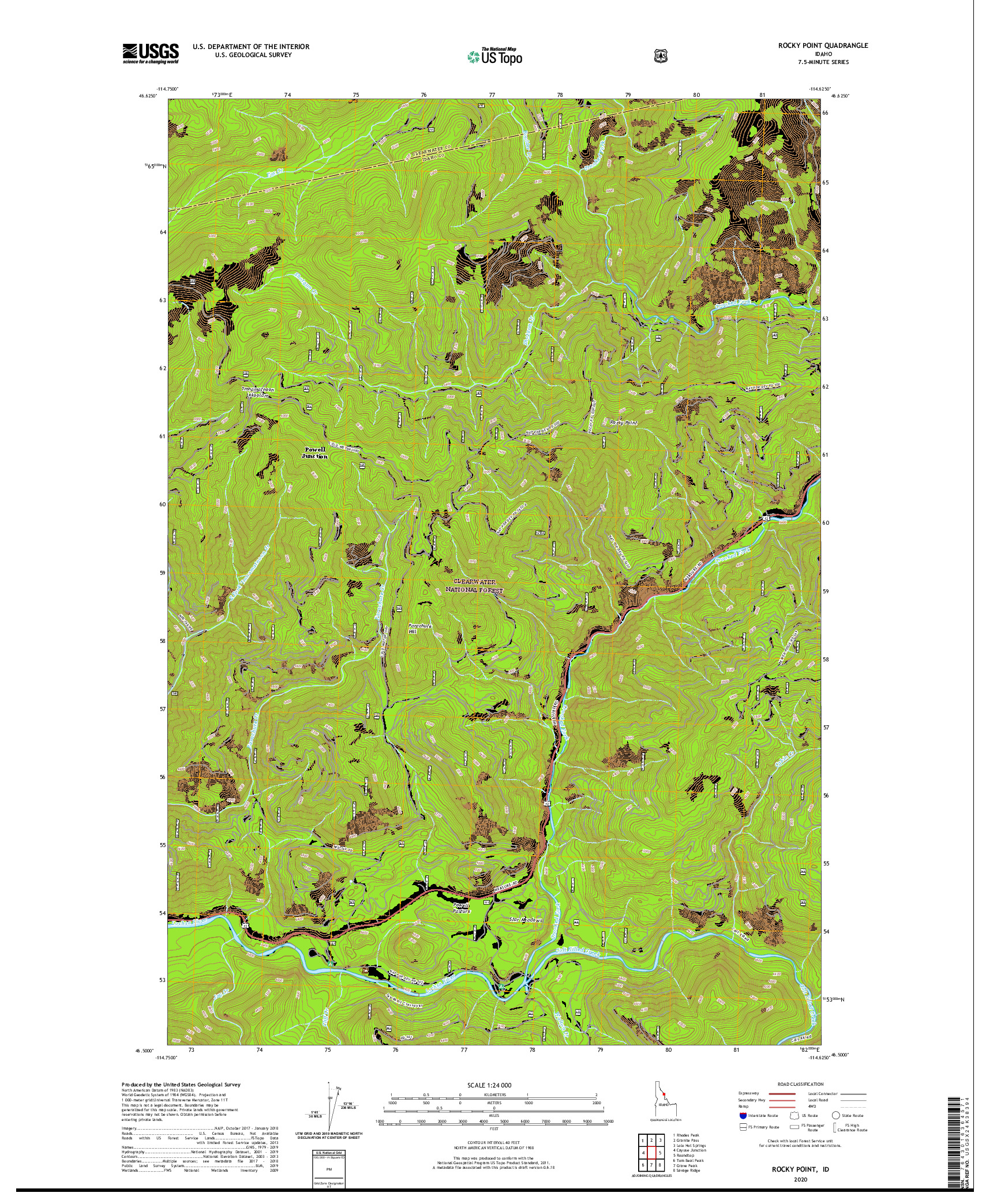 USGS US TOPO 7.5-MINUTE MAP FOR ROCKY POINT, ID 2020