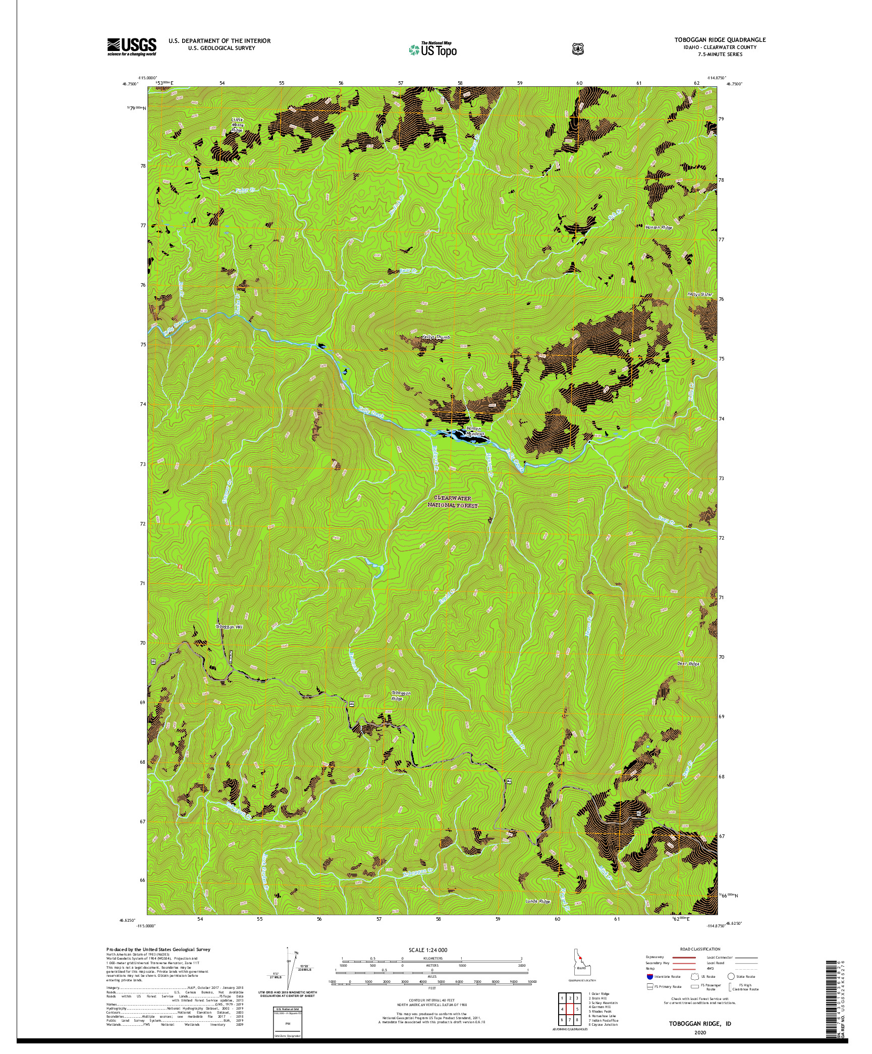 USGS US TOPO 7.5-MINUTE MAP FOR TOBOGGAN RIDGE, ID 2020