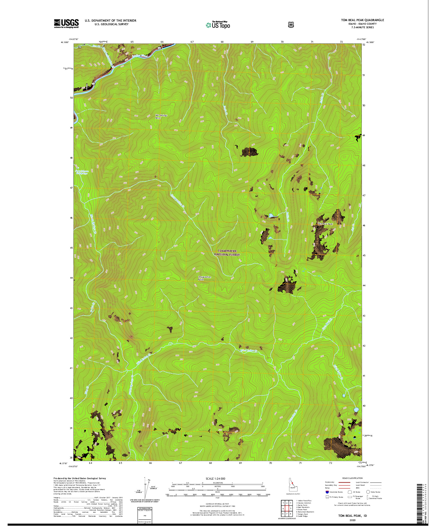 USGS US TOPO 7.5-MINUTE MAP FOR TOM BEAL PEAK, ID 2020