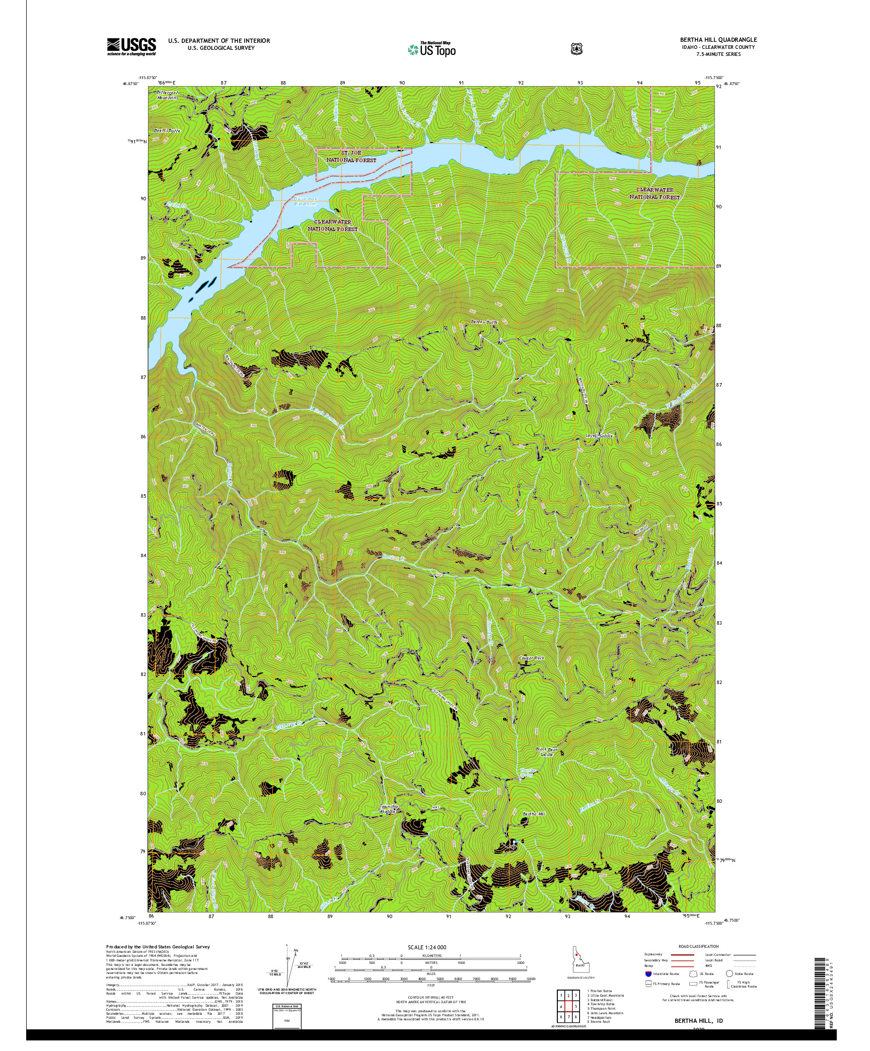 USGS US TOPO 7.5-MINUTE MAP FOR BERTHA HILL, ID 2020