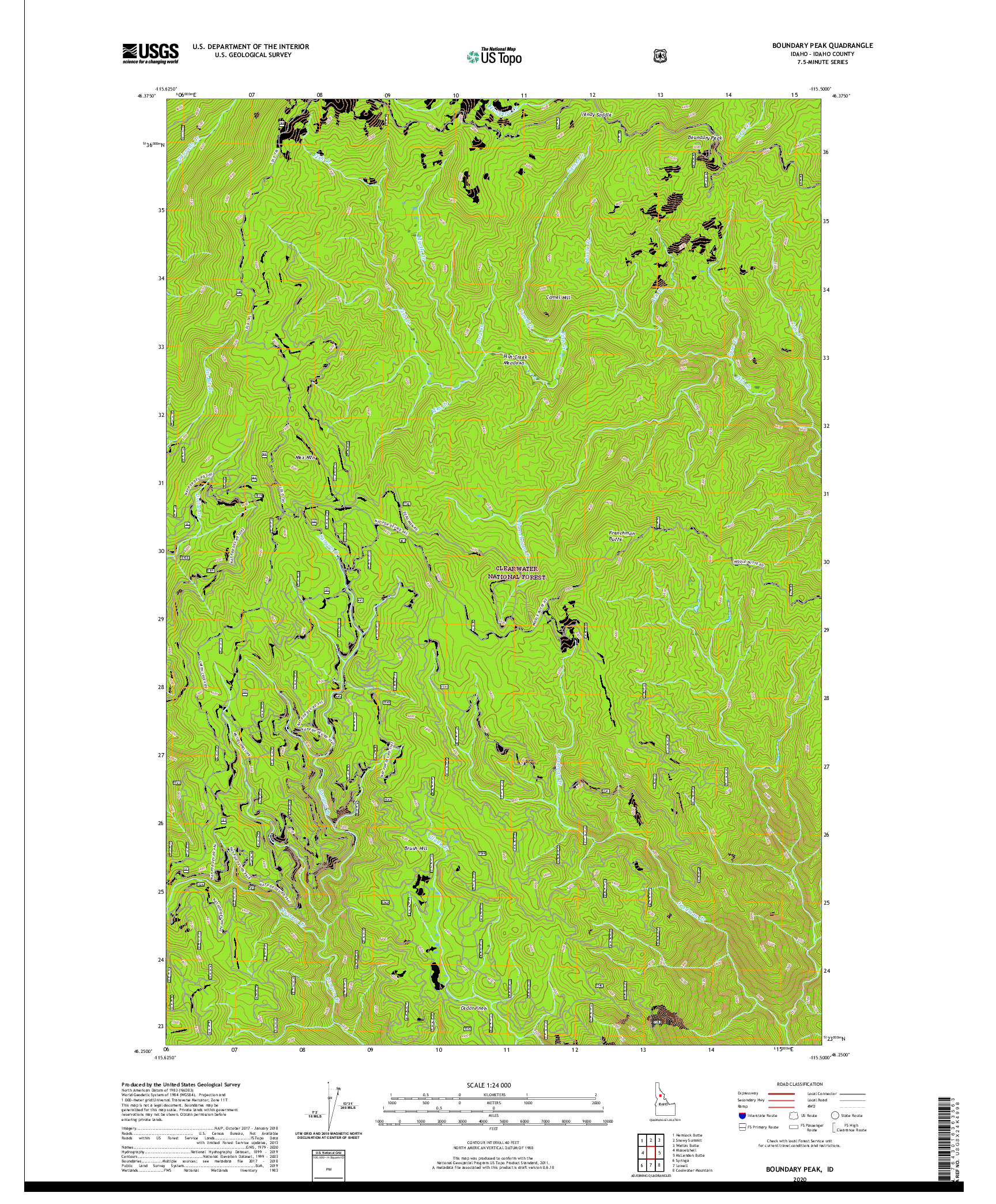 USGS US TOPO 7.5-MINUTE MAP FOR BOUNDARY PEAK, ID 2020