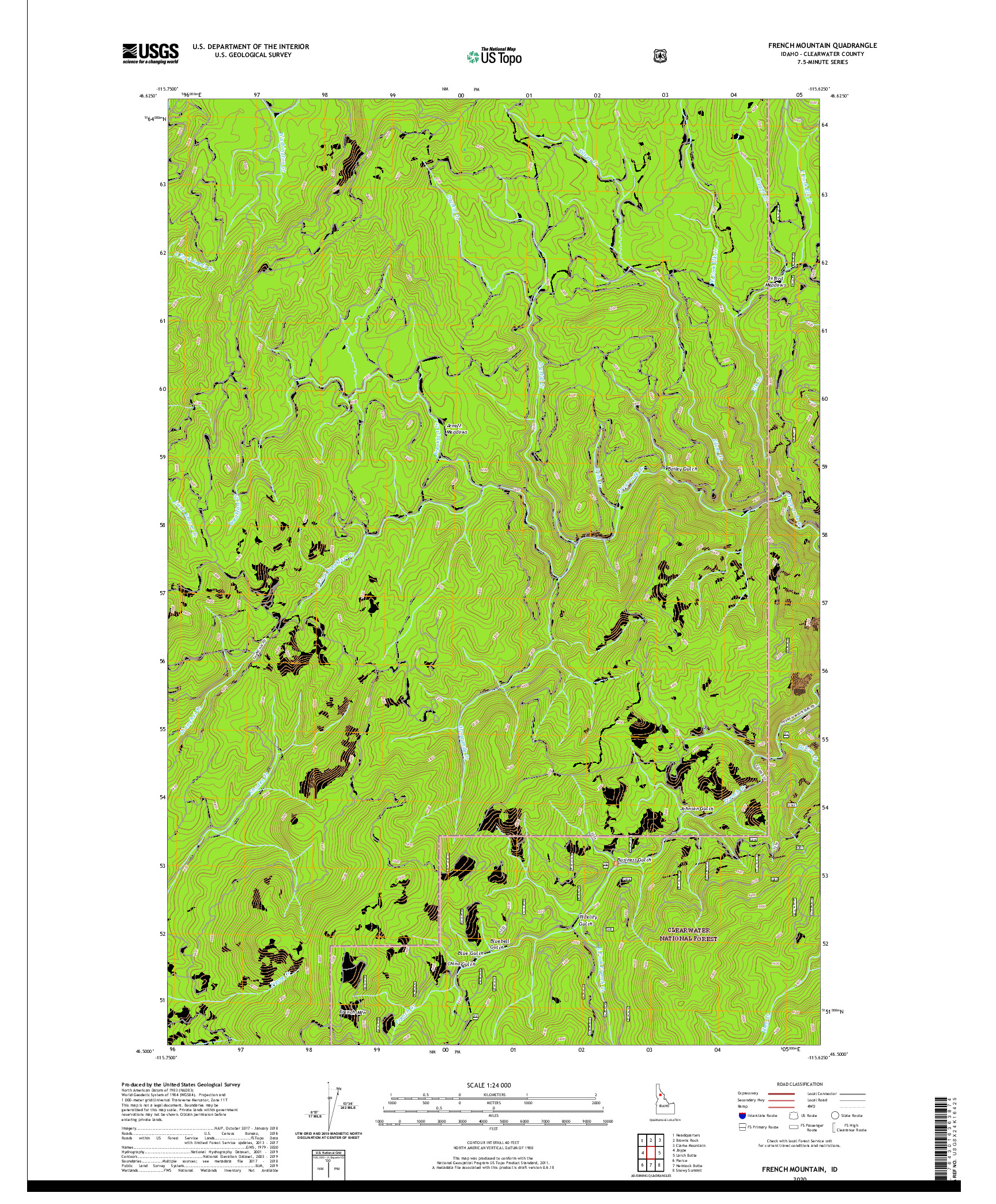 USGS US TOPO 7.5-MINUTE MAP FOR FRENCH MOUNTAIN, ID 2020