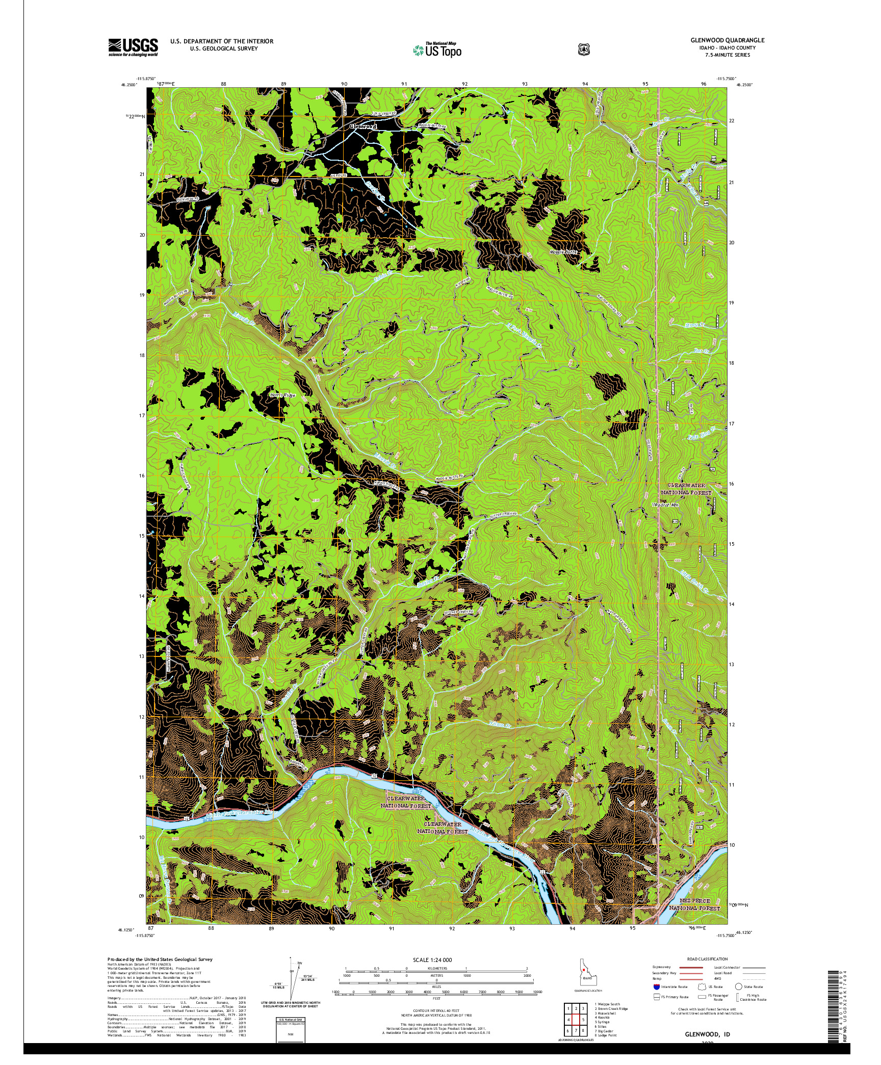 USGS US TOPO 7.5-MINUTE MAP FOR GLENWOOD, ID 2020
