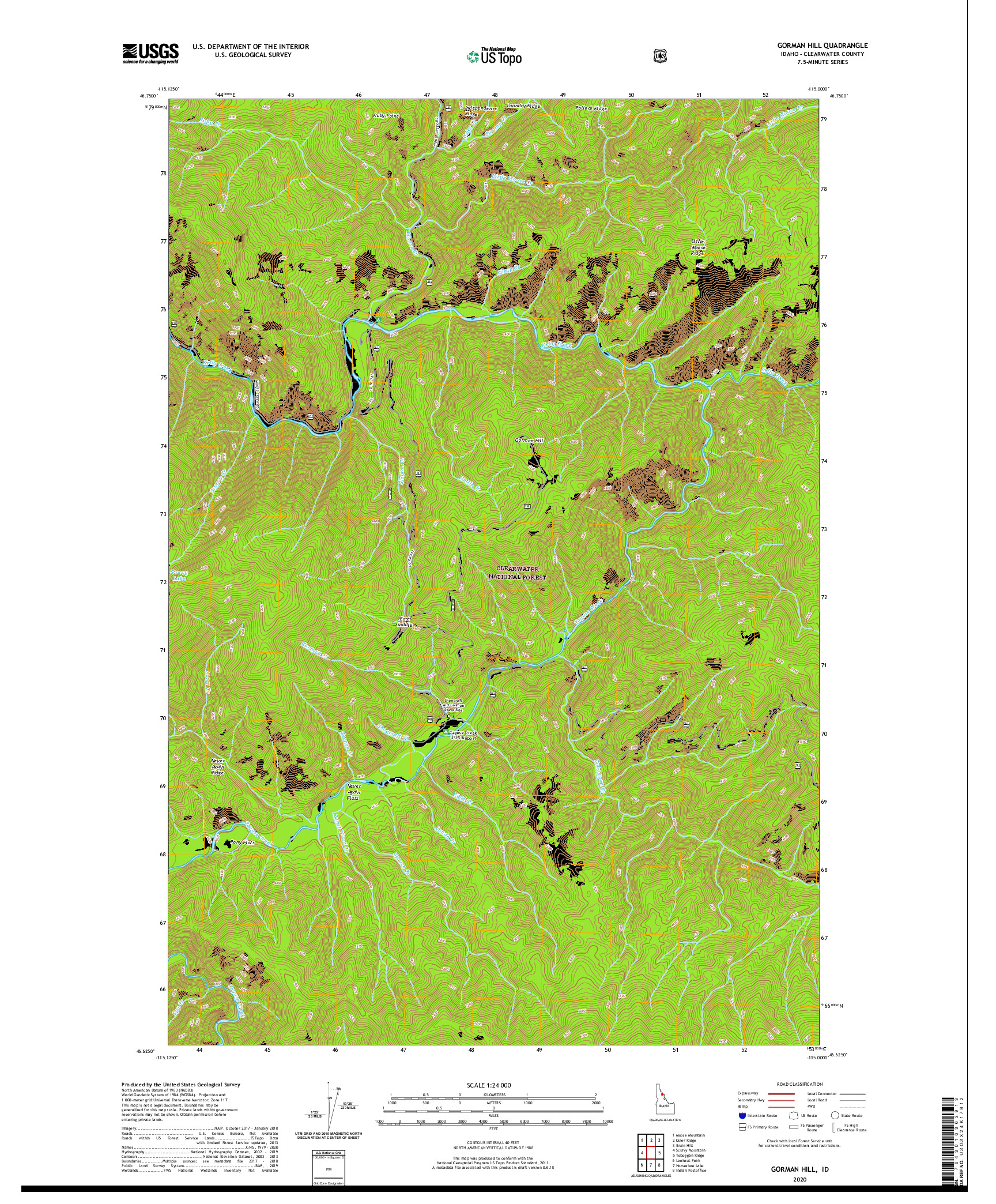 USGS US TOPO 7.5-MINUTE MAP FOR GORMAN HILL, ID 2020