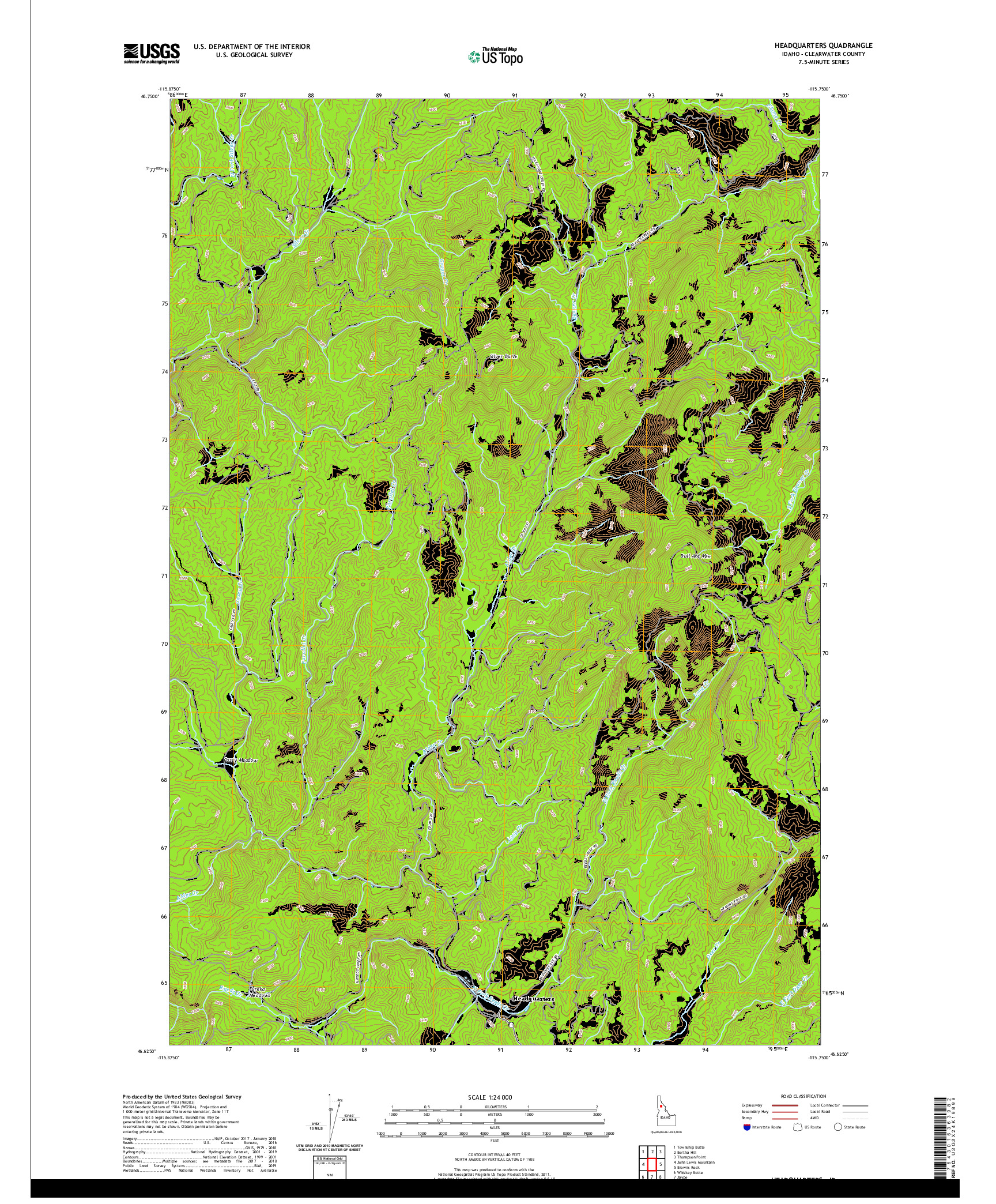 USGS US TOPO 7.5-MINUTE MAP FOR HEADQUARTERS, ID 2020