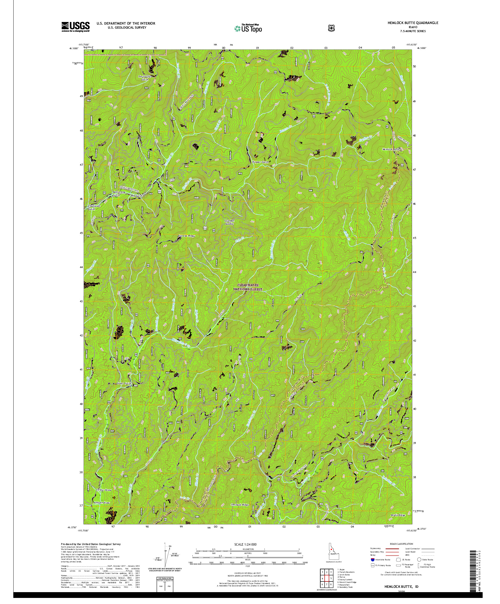 USGS US TOPO 7.5-MINUTE MAP FOR HEMLOCK BUTTE, ID 2020