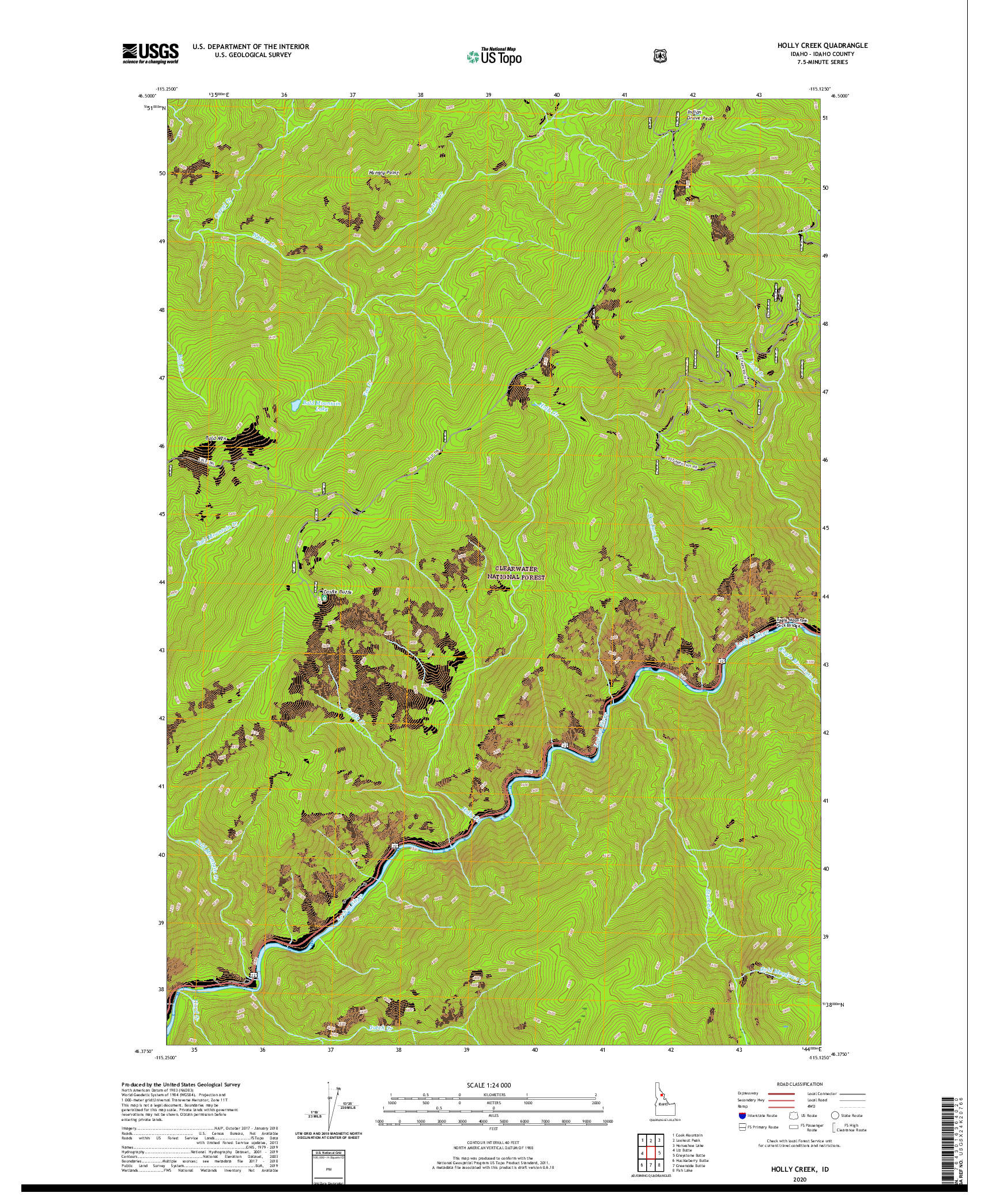USGS US TOPO 7.5-MINUTE MAP FOR HOLLY CREEK, ID 2020