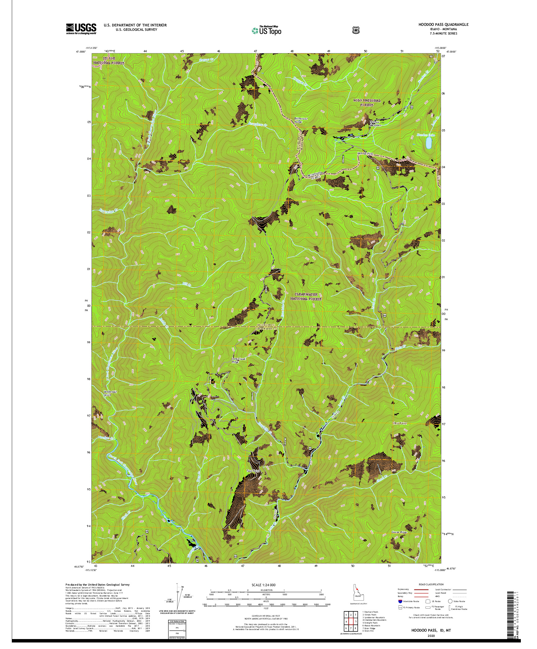 USGS US TOPO 7.5-MINUTE MAP FOR HOODOO PASS, ID,MT 2020