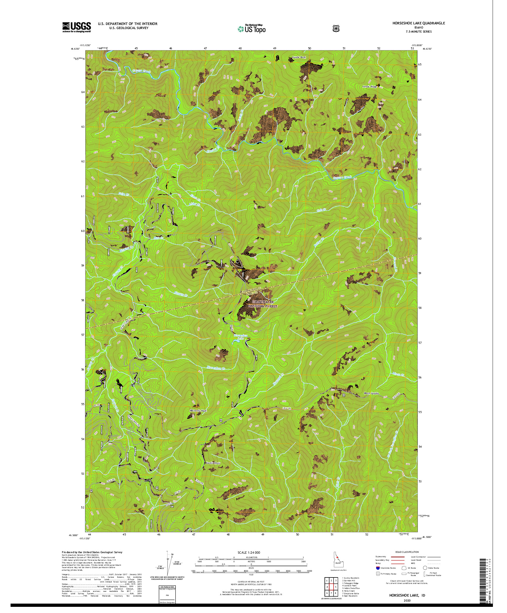 USGS US TOPO 7.5-MINUTE MAP FOR HORSESHOE LAKE, ID 2020