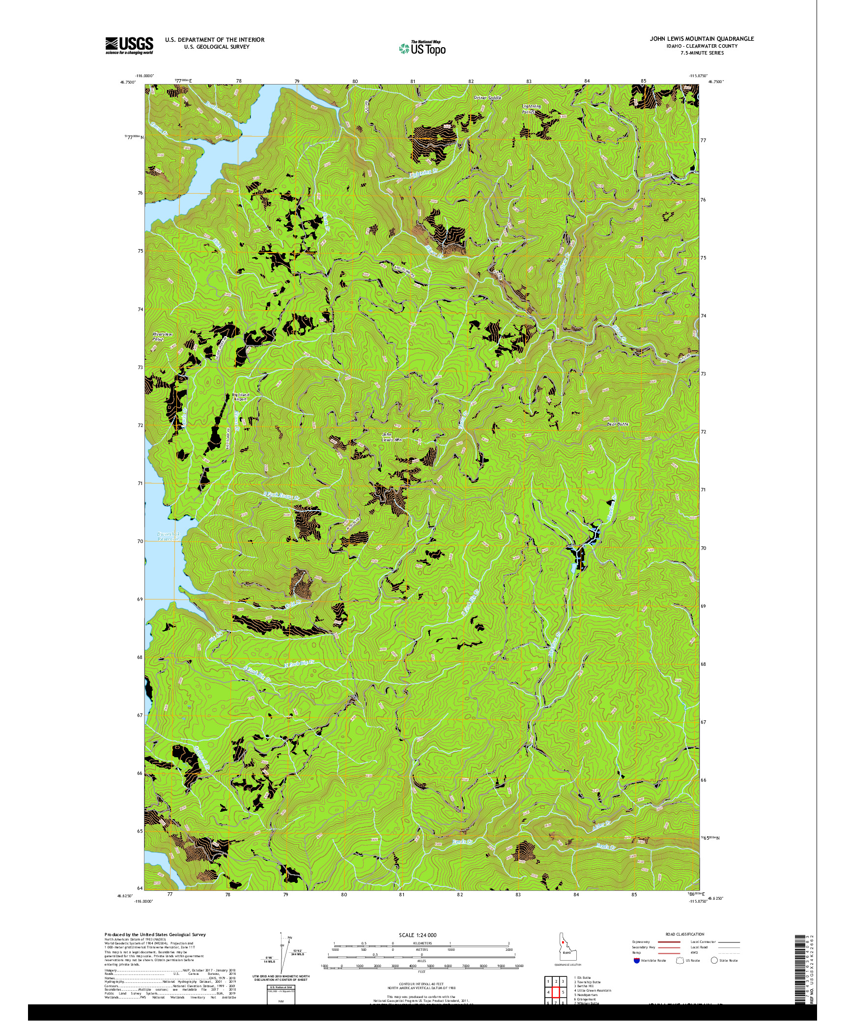 USGS US TOPO 7.5-MINUTE MAP FOR JOHN LEWIS MOUNTAIN, ID 2020