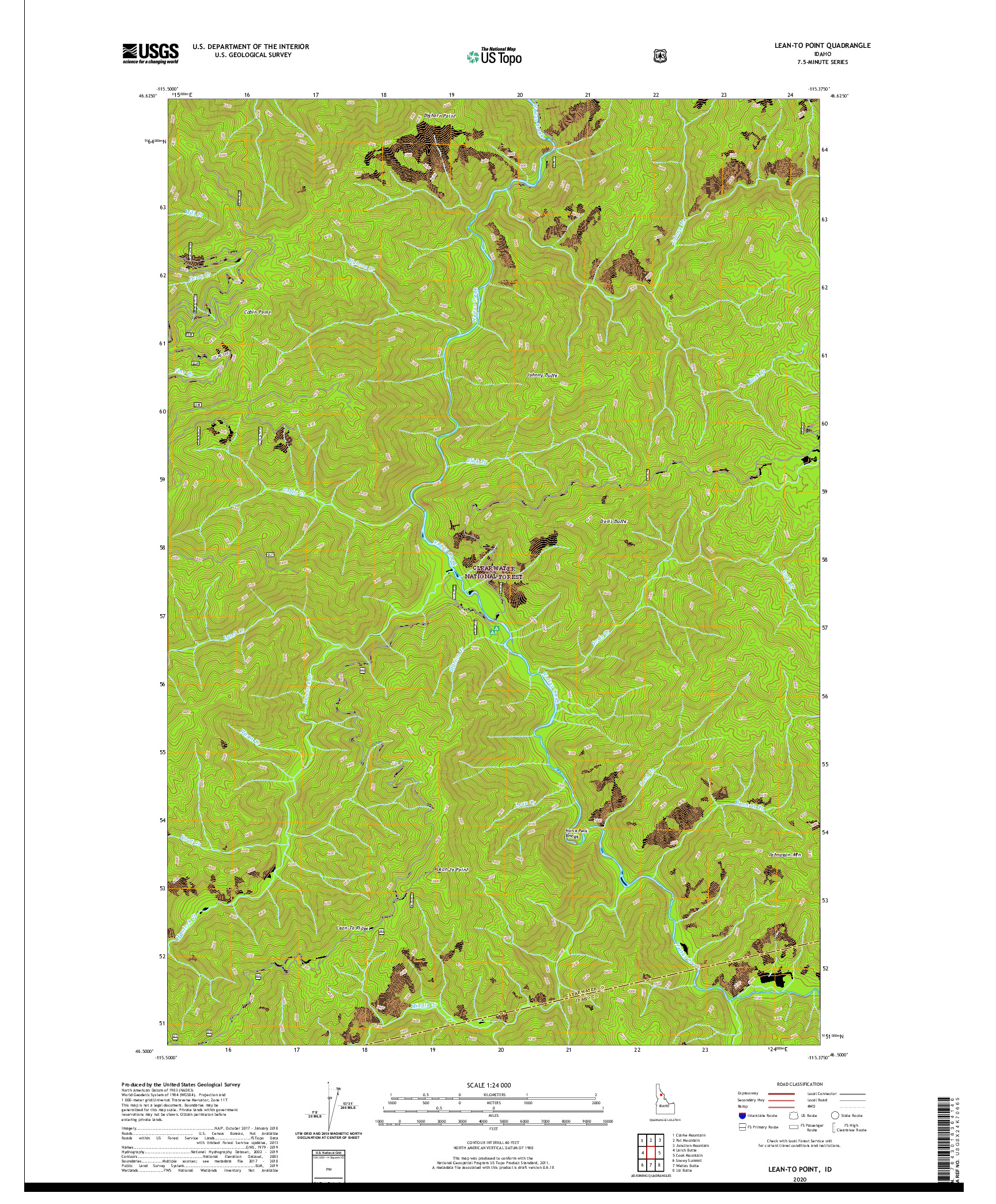 USGS US TOPO 7.5-MINUTE MAP FOR LEAN-TO POINT, ID 2020