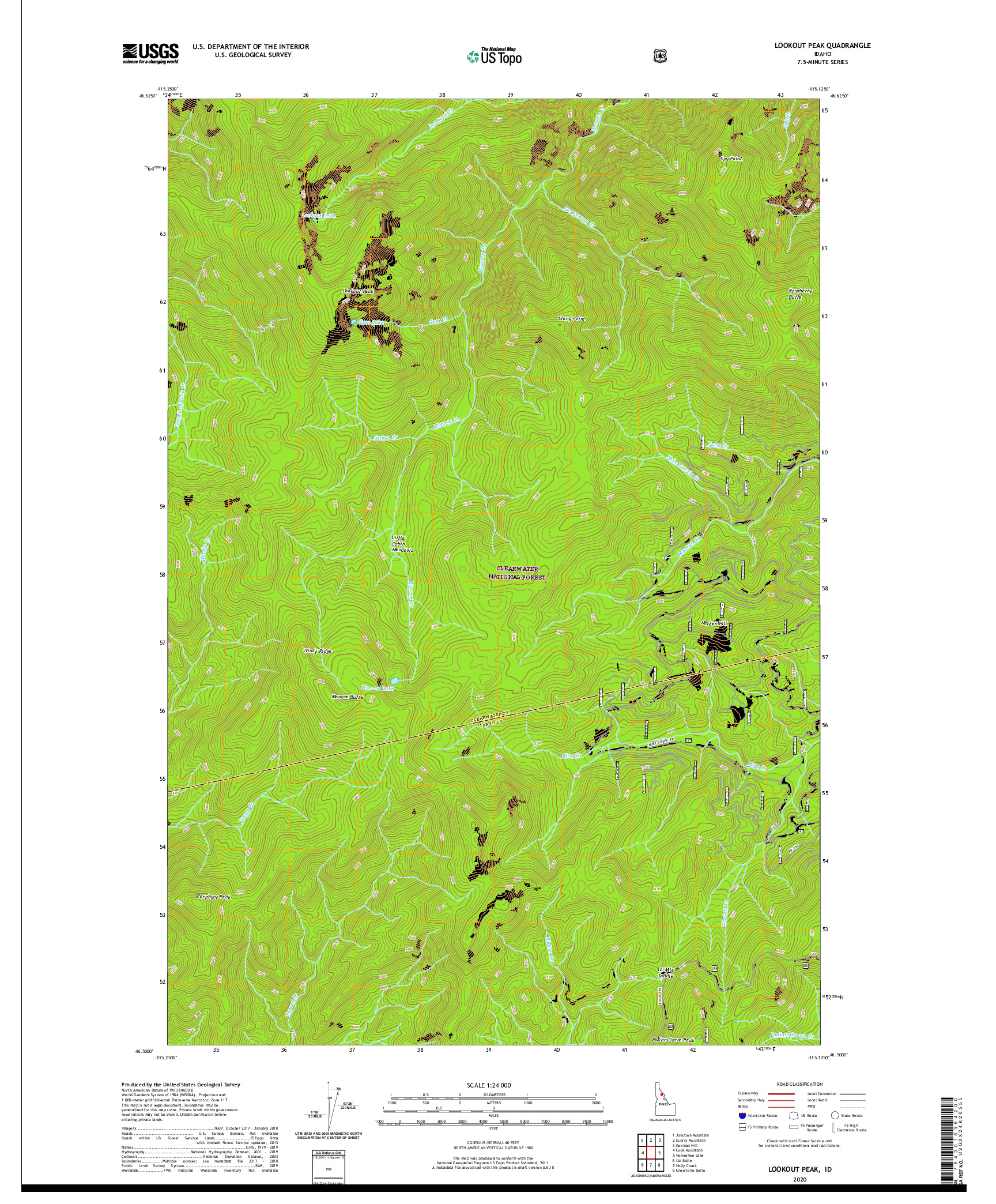 USGS US TOPO 7.5-MINUTE MAP FOR LOOKOUT PEAK, ID 2020
