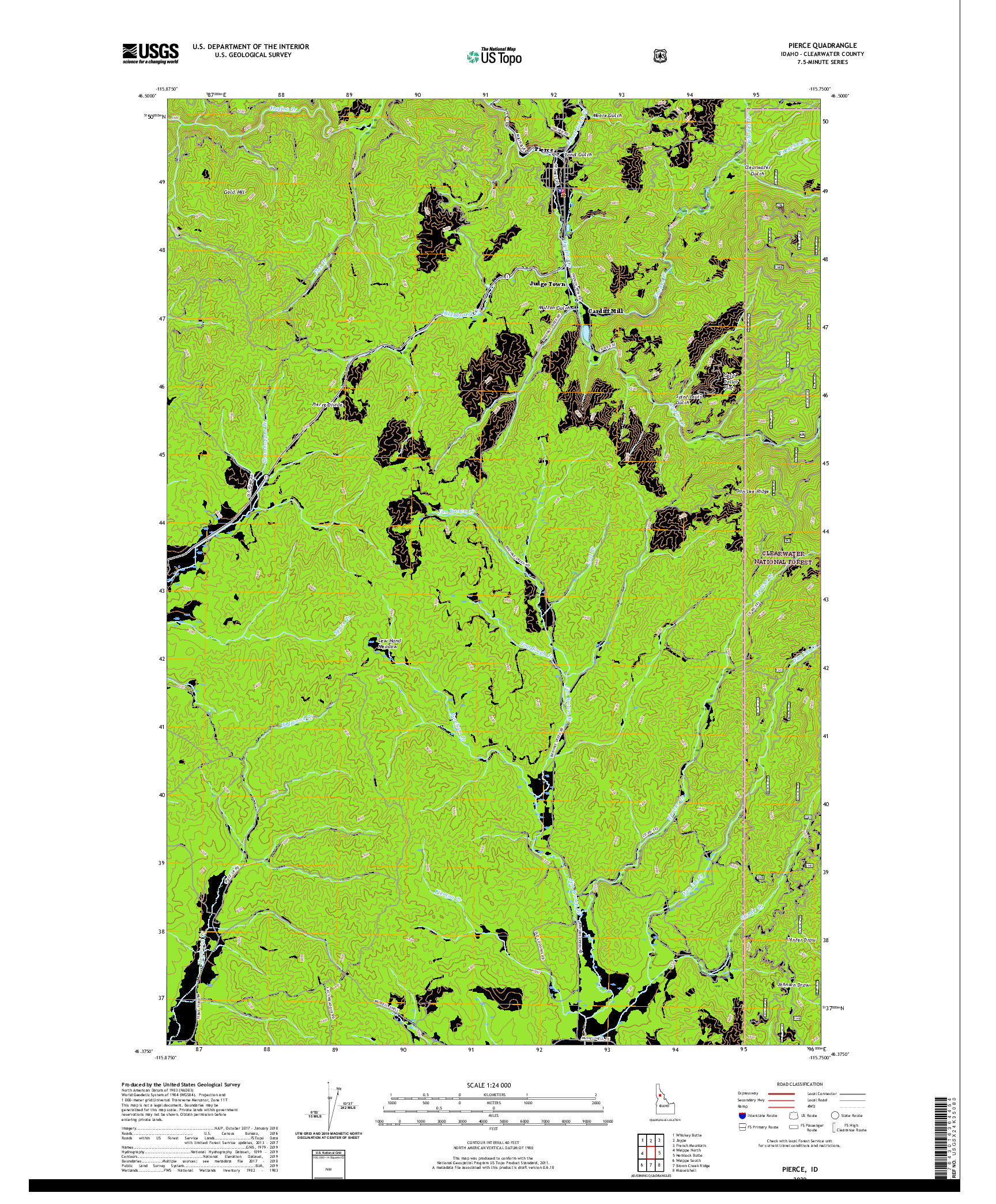 USGS US TOPO 7.5-MINUTE MAP FOR PIERCE, ID 2020
