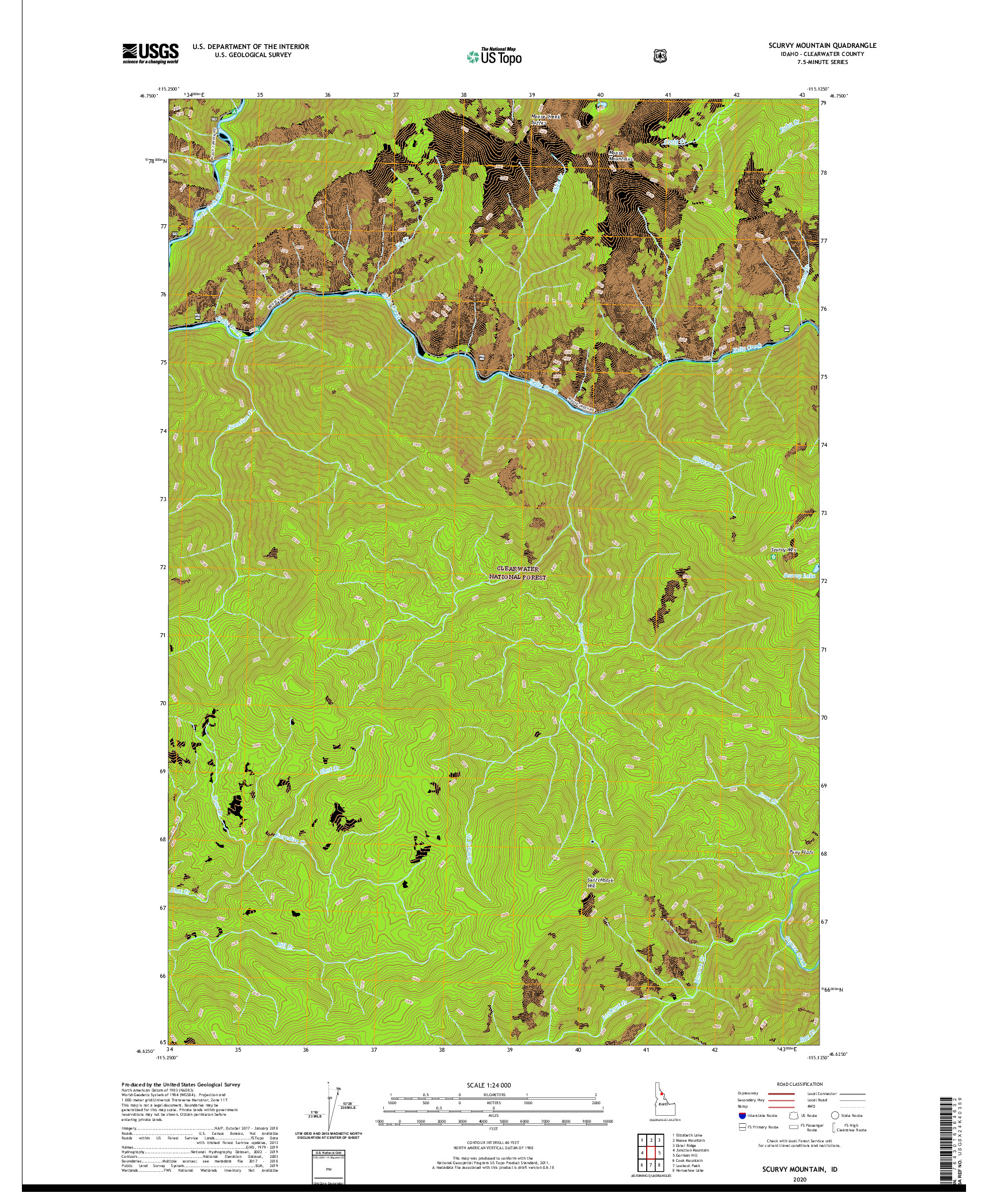 USGS US TOPO 7.5-MINUTE MAP FOR SCURVY MOUNTAIN, ID 2020