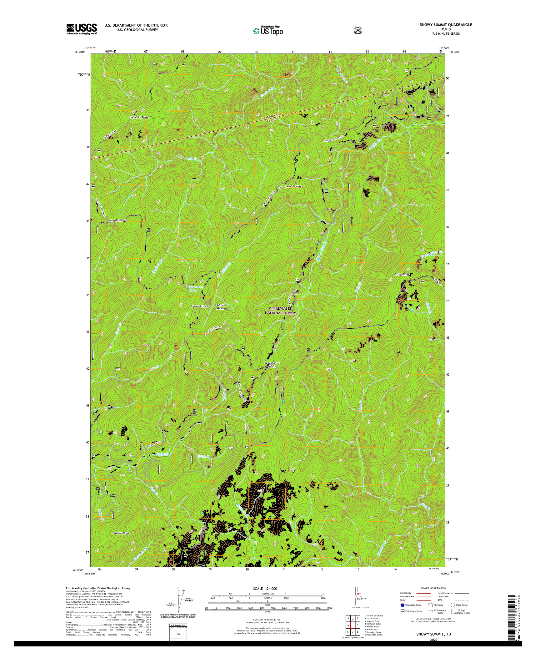 USGS US TOPO 7.5-MINUTE MAP FOR SNOWY SUMMIT, ID 2020