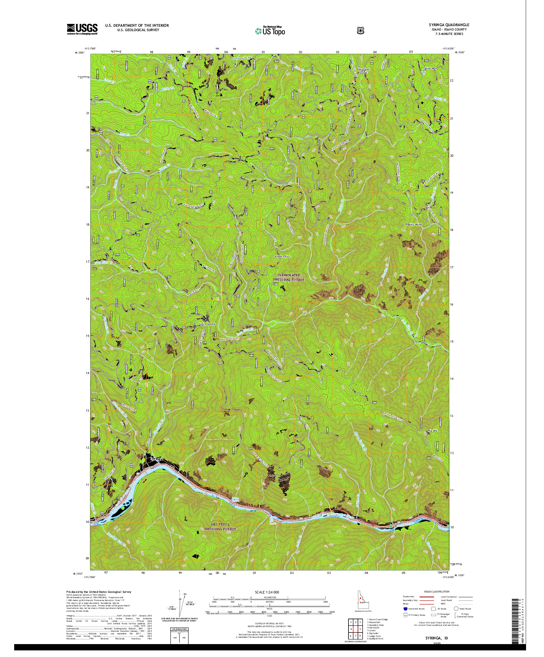 USGS US TOPO 7.5-MINUTE MAP FOR SYRINGA, ID 2020