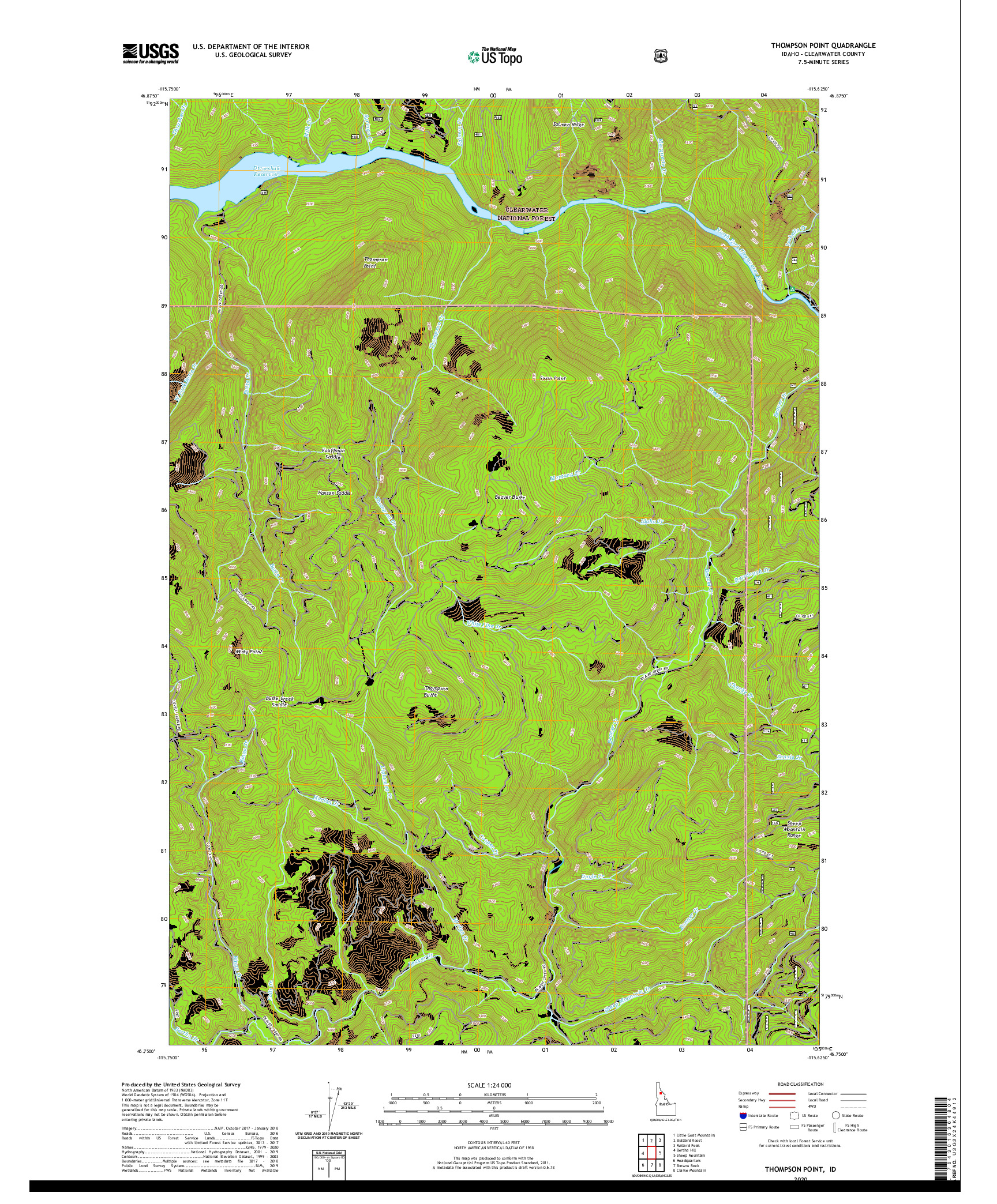 USGS US TOPO 7.5-MINUTE MAP FOR THOMPSON POINT, ID 2020
