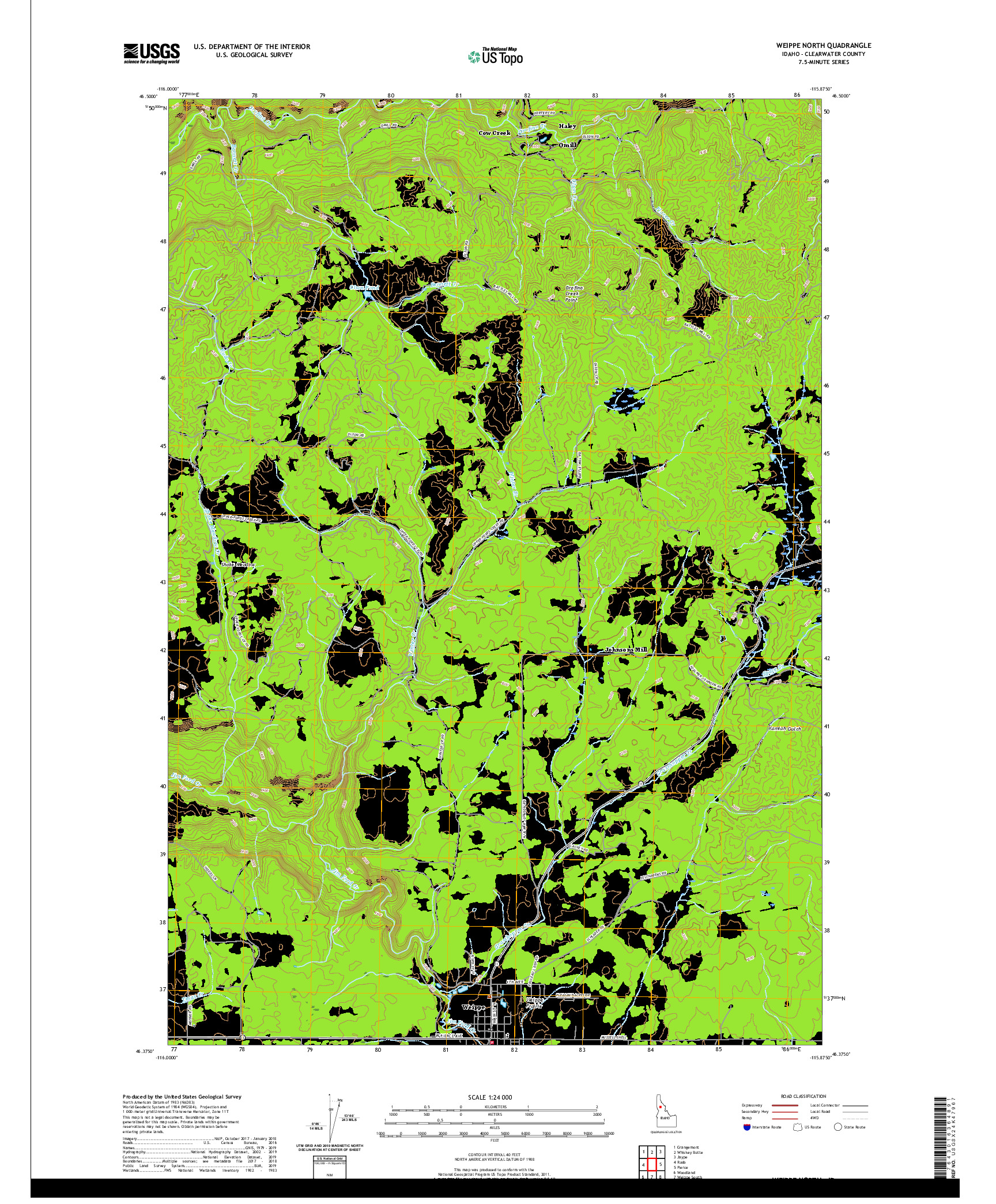 USGS US TOPO 7.5-MINUTE MAP FOR WEIPPE NORTH, ID 2020