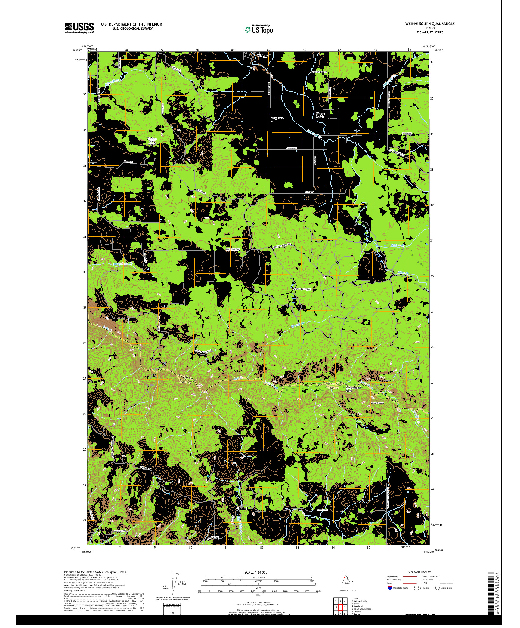 USGS US TOPO 7.5-MINUTE MAP FOR WEIPPE SOUTH, ID 2020