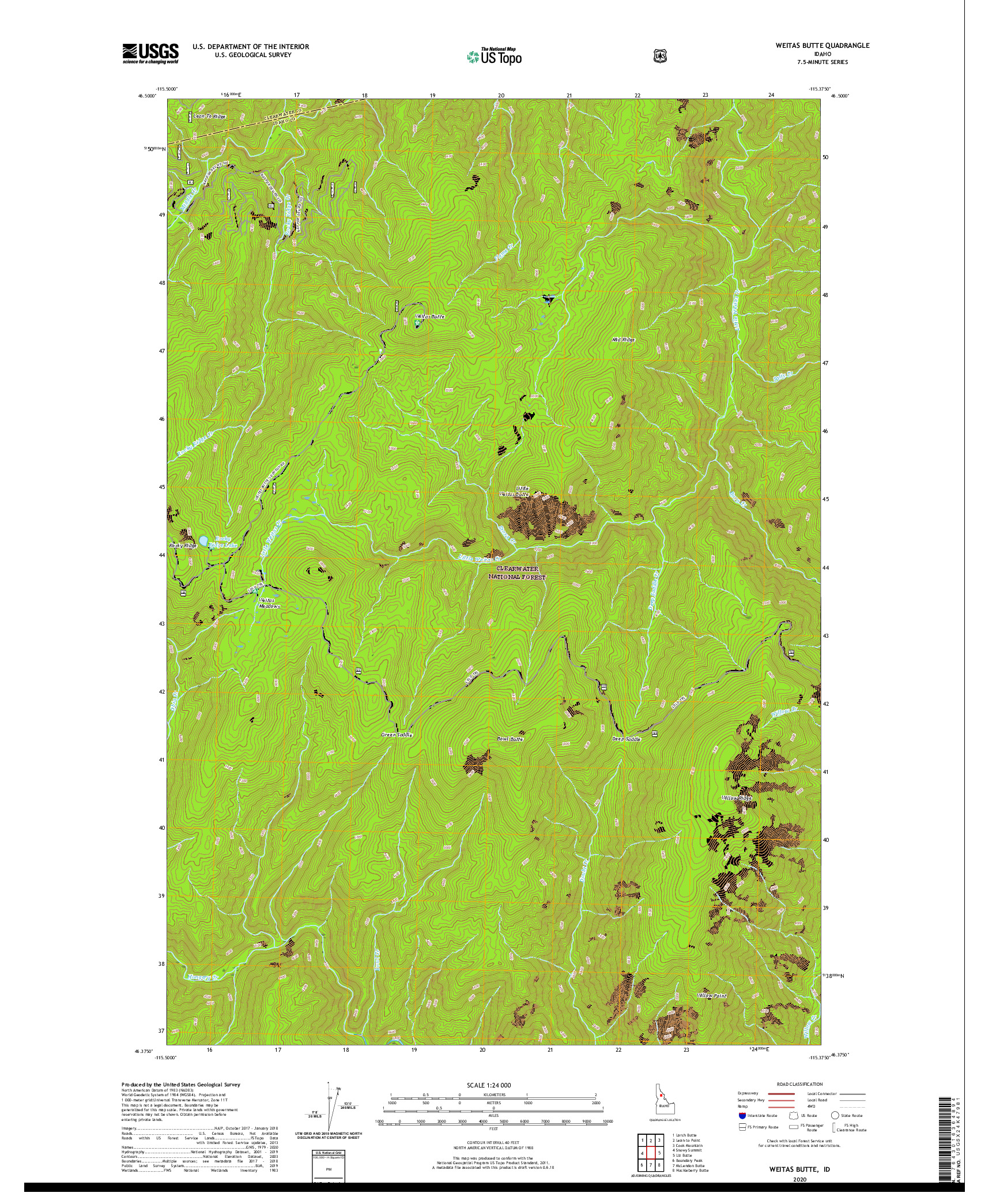 USGS US TOPO 7.5-MINUTE MAP FOR WEITAS BUTTE, ID 2020
