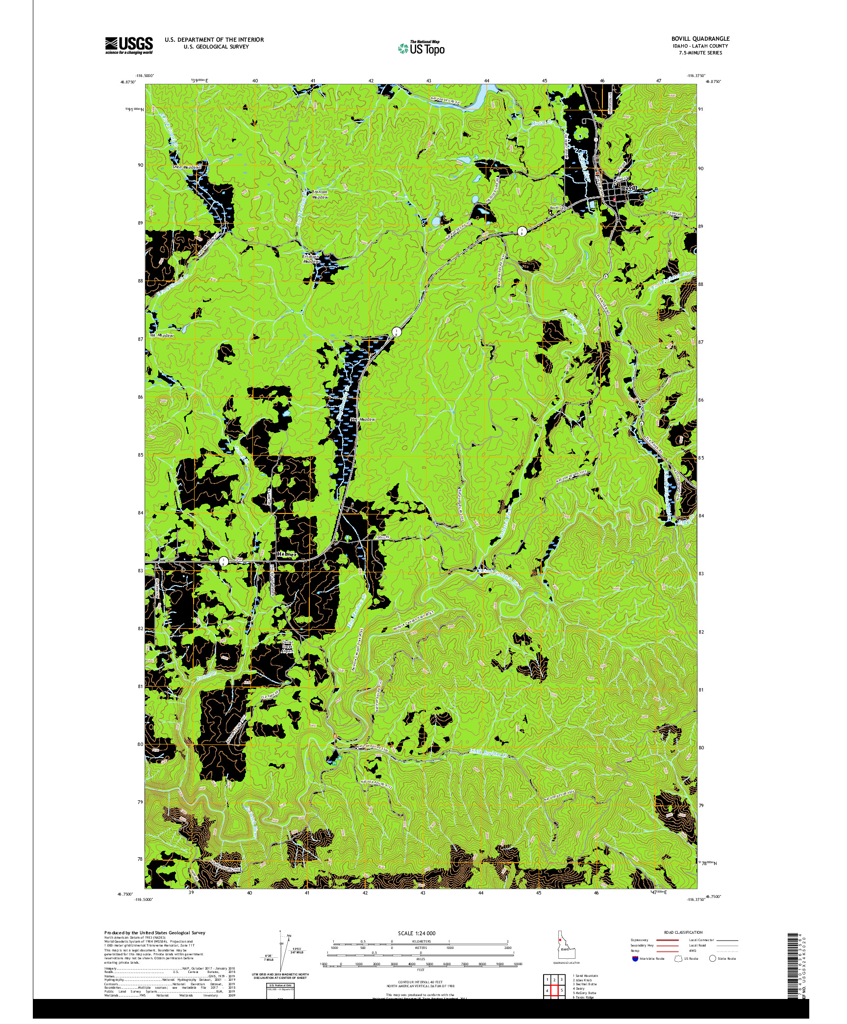 USGS US TOPO 7.5-MINUTE MAP FOR BOVILL, ID 2020