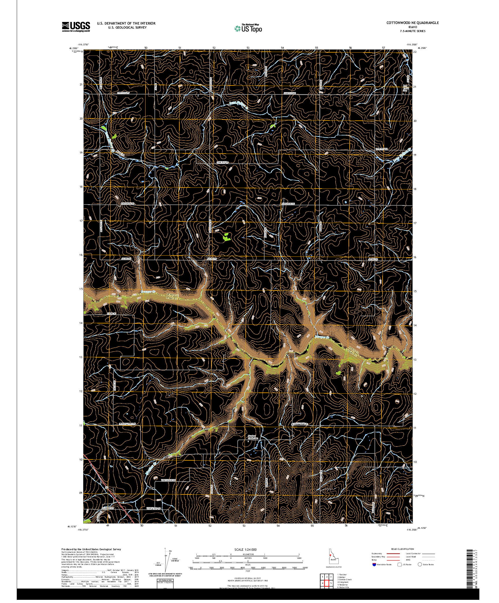 USGS US TOPO 7.5-MINUTE MAP FOR COTTONWOOD NE, ID 2020