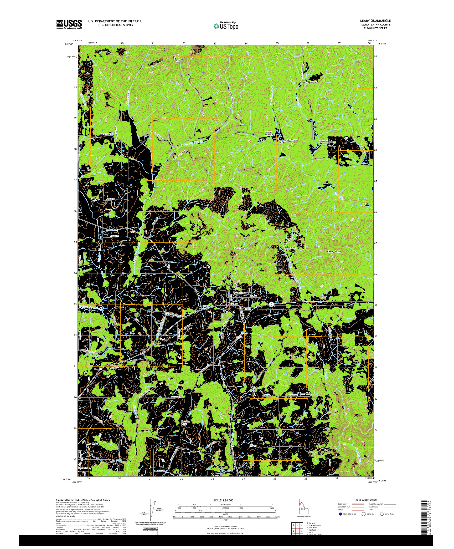 USGS US TOPO 7.5-MINUTE MAP FOR DEARY, ID 2020