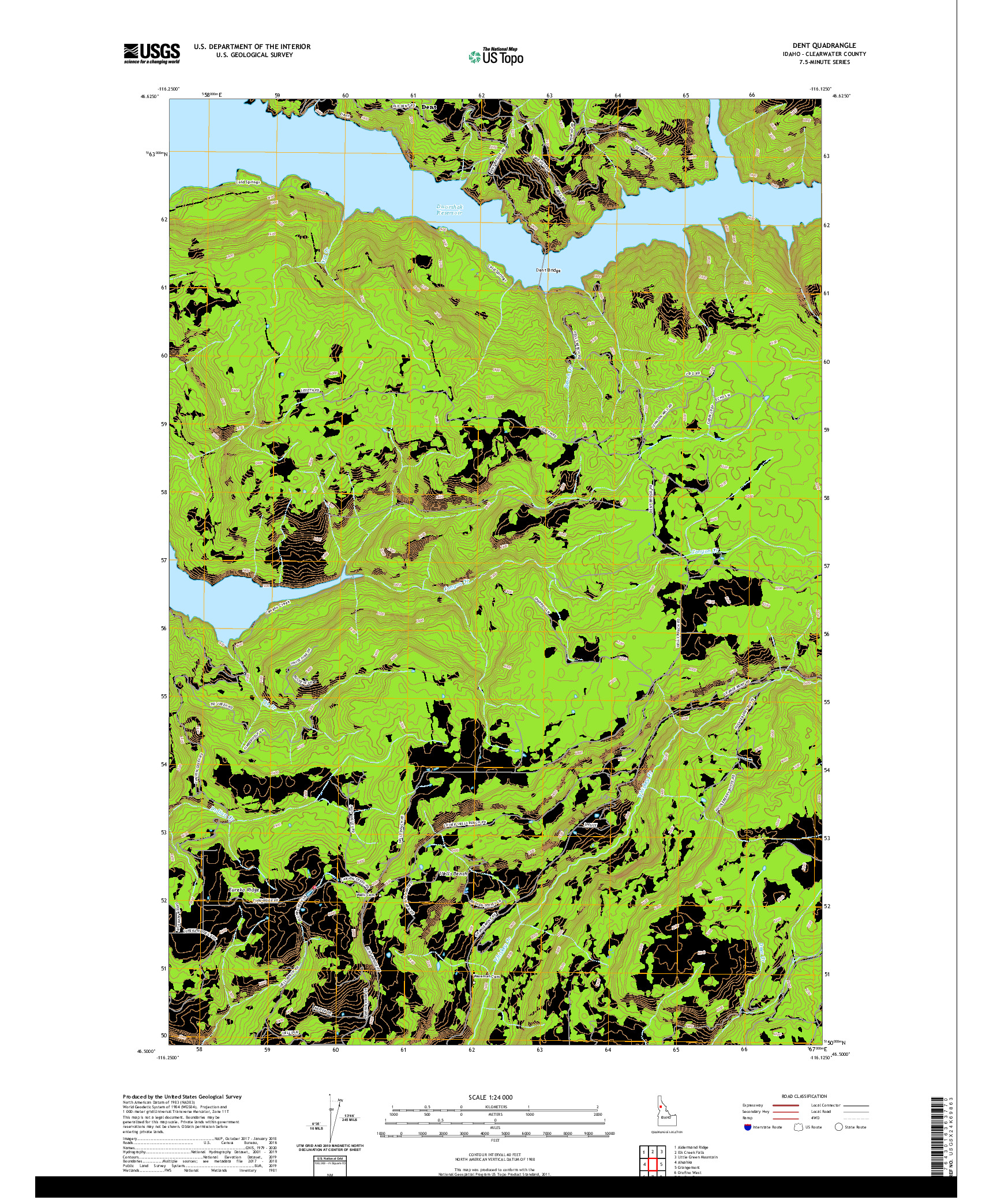 USGS US TOPO 7.5-MINUTE MAP FOR DENT, ID 2020