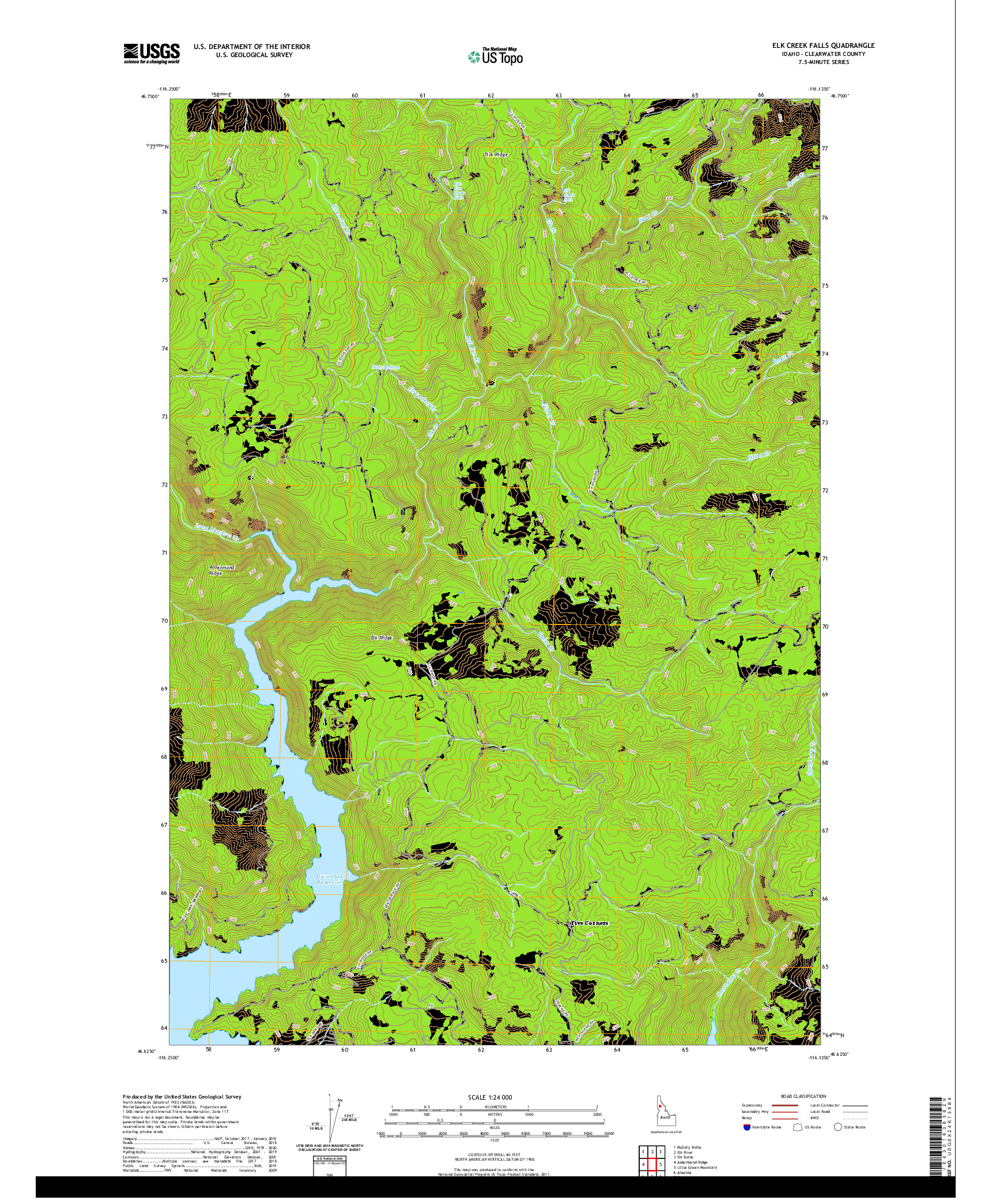 USGS US TOPO 7.5-MINUTE MAP FOR ELK CREEK FALLS, ID 2020