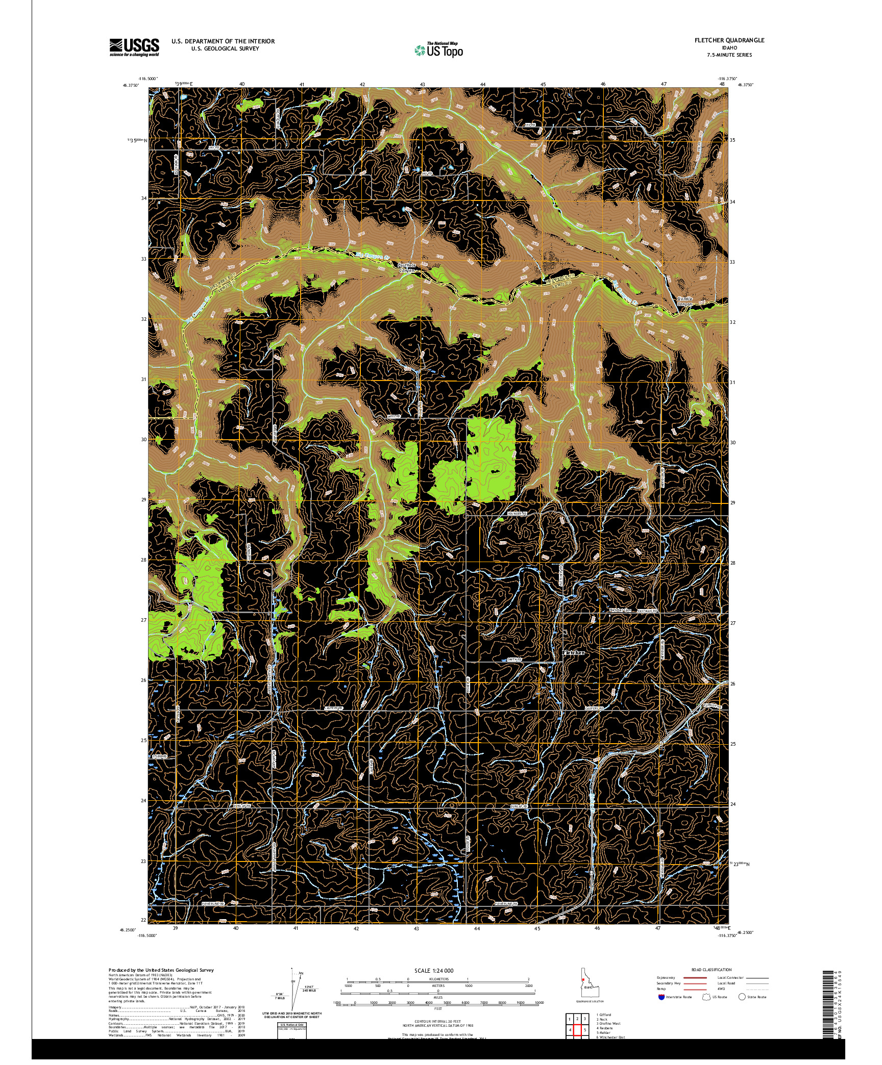 USGS US TOPO 7.5-MINUTE MAP FOR FLETCHER, ID 2020