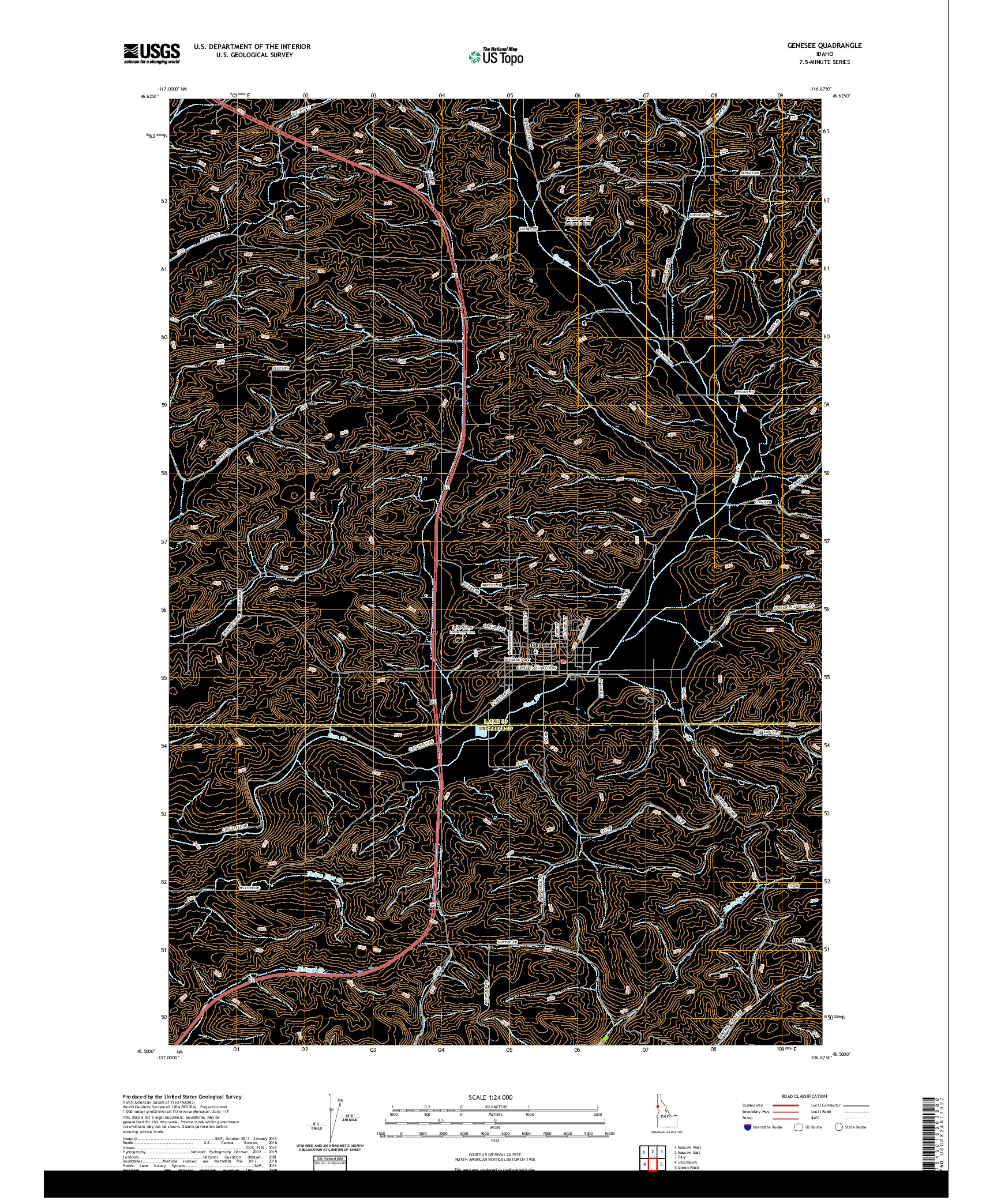 USGS US TOPO 7.5-MINUTE MAP FOR GENESEE, ID 2020