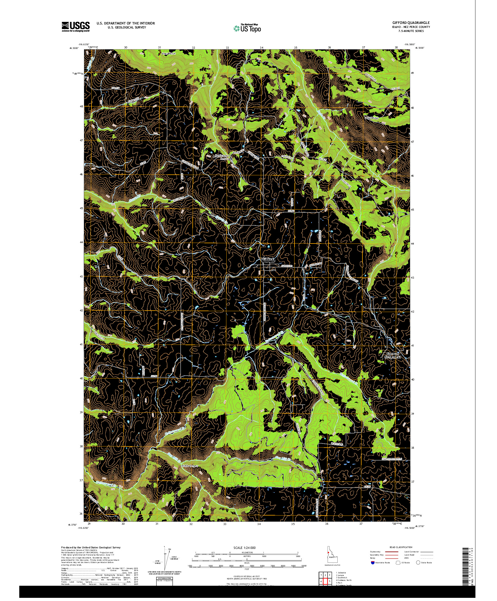 USGS US TOPO 7.5-MINUTE MAP FOR GIFFORD, ID 2020