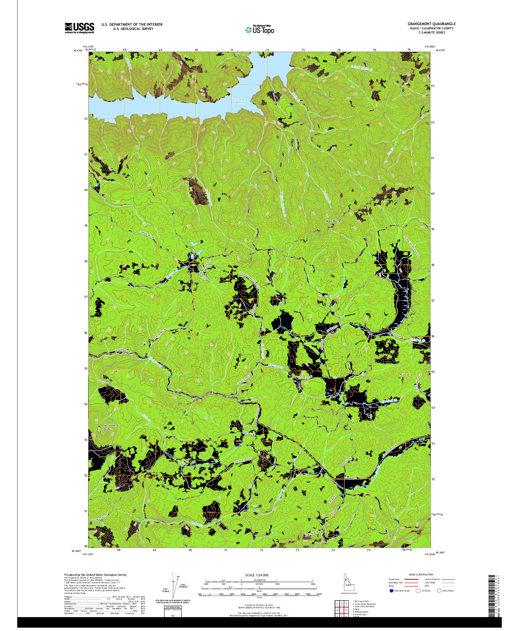 USGS US TOPO 7.5-MINUTE MAP FOR GRANGEMONT, ID 2020