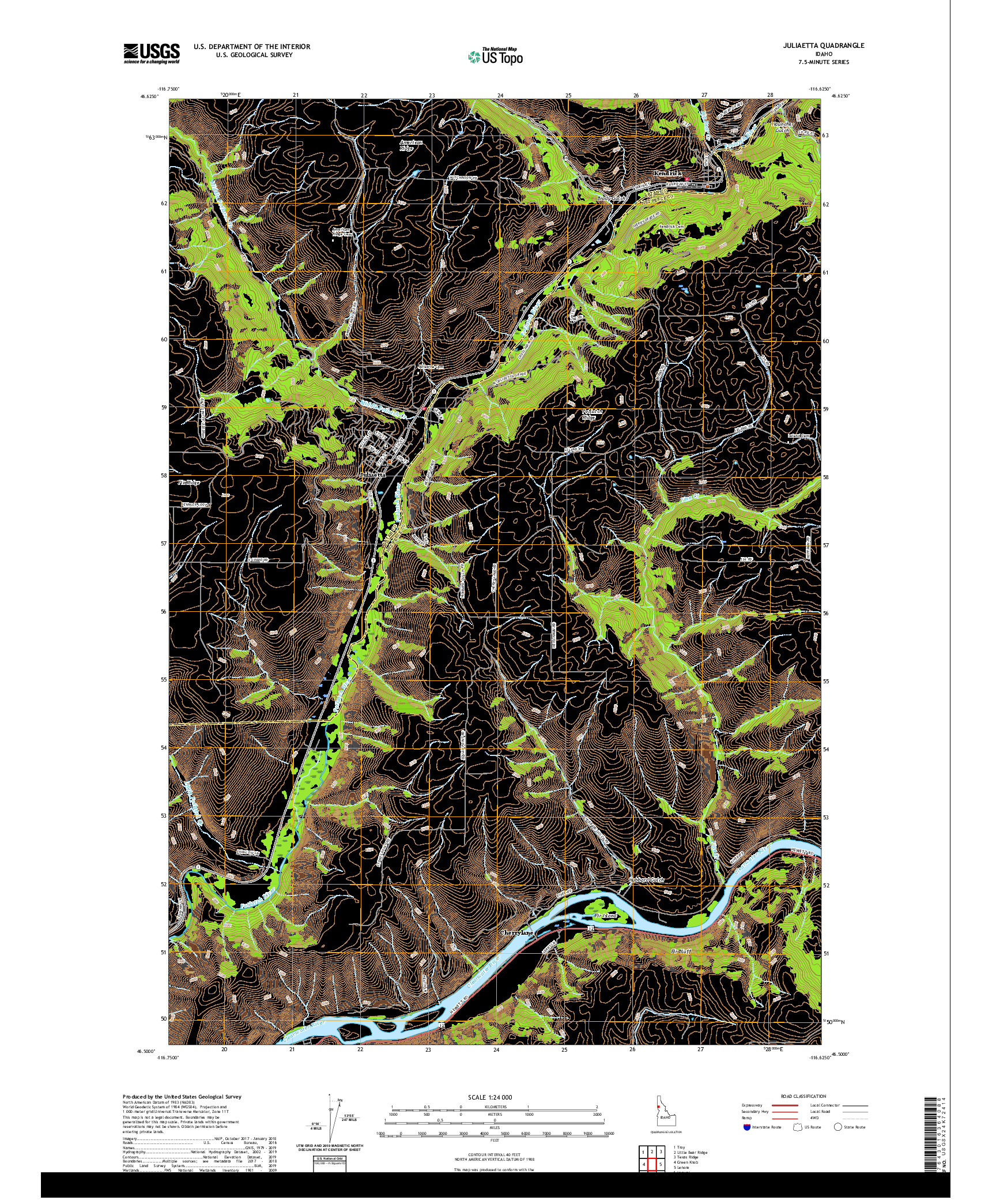 USGS US TOPO 7.5-MINUTE MAP FOR JULIAETTA, ID 2020